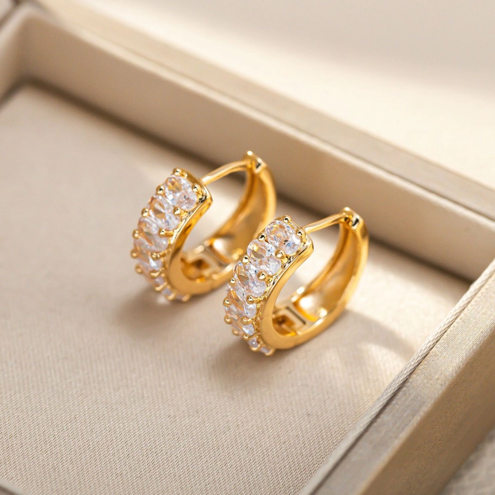 Oval Cubic Zirconia Pave Huggie Hoop Earring
