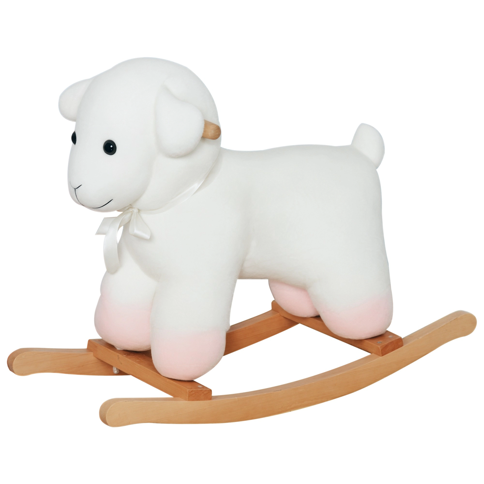 HONGGE White Plush Lamb Rocking Horse Ride-On Toy with Wooden Base for Toddlers 18 Months and Up