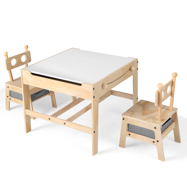Hivvago Kids Table And Chairs Set With Reversible Whiteboard-Robot-Shaped