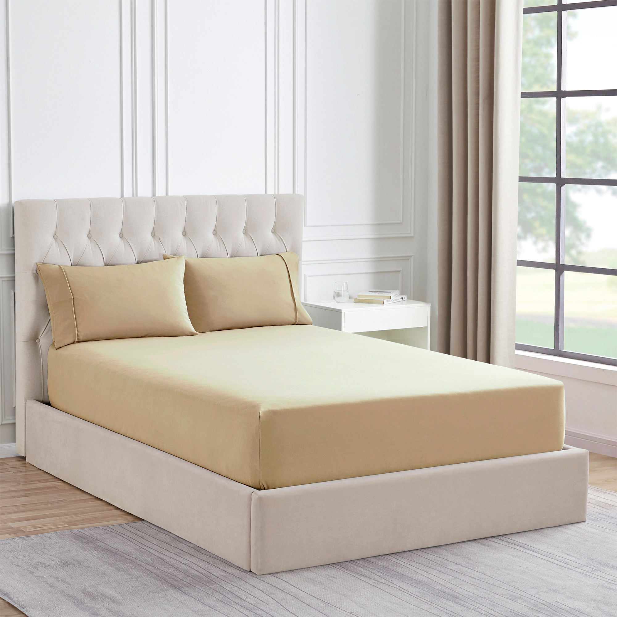Sweet Home Collection Solid Flannel Fitted Sheet with Built Straps