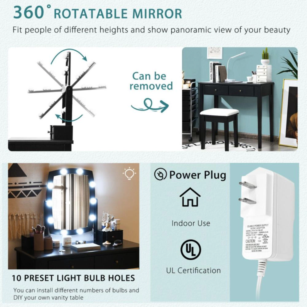 Hivvago Vanity Table Set With Lighted Mirror For Bedroom And Dressing Room