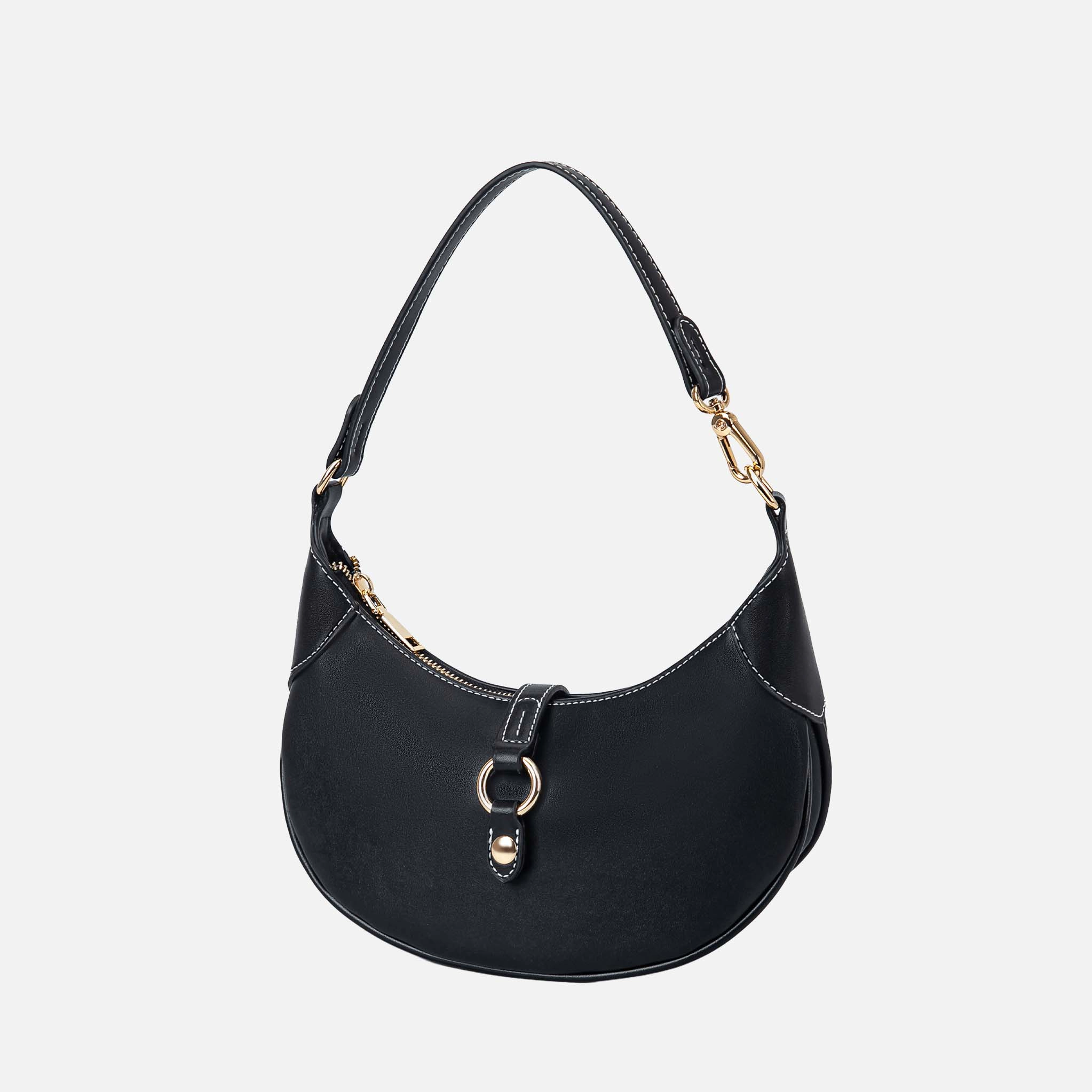 MKF Collection Neza Solid Crescent Crossbody Bag - Vegan Leather, Gold-Tone Hardware