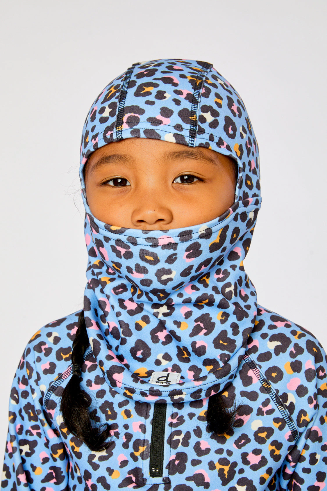 Deux par Girls Brushed Jersey Leopard Print Balaclava with Reflective Patch