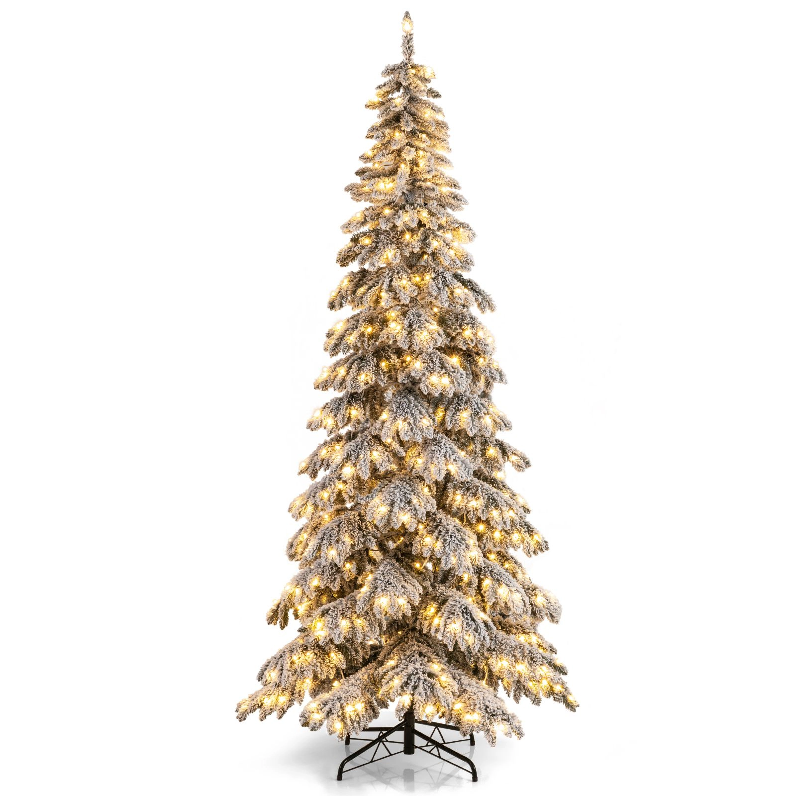 SlickBlue White Snow Flocked Christmas Tree with Foot Pedal Control