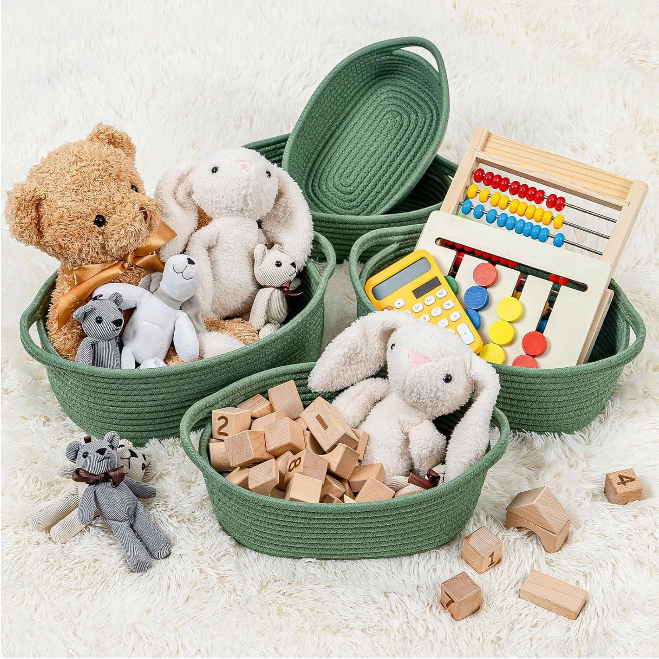Stock Preferred Pack of 5 Cotton Rope Storage Baskets with Handles for Shelves and Countertops