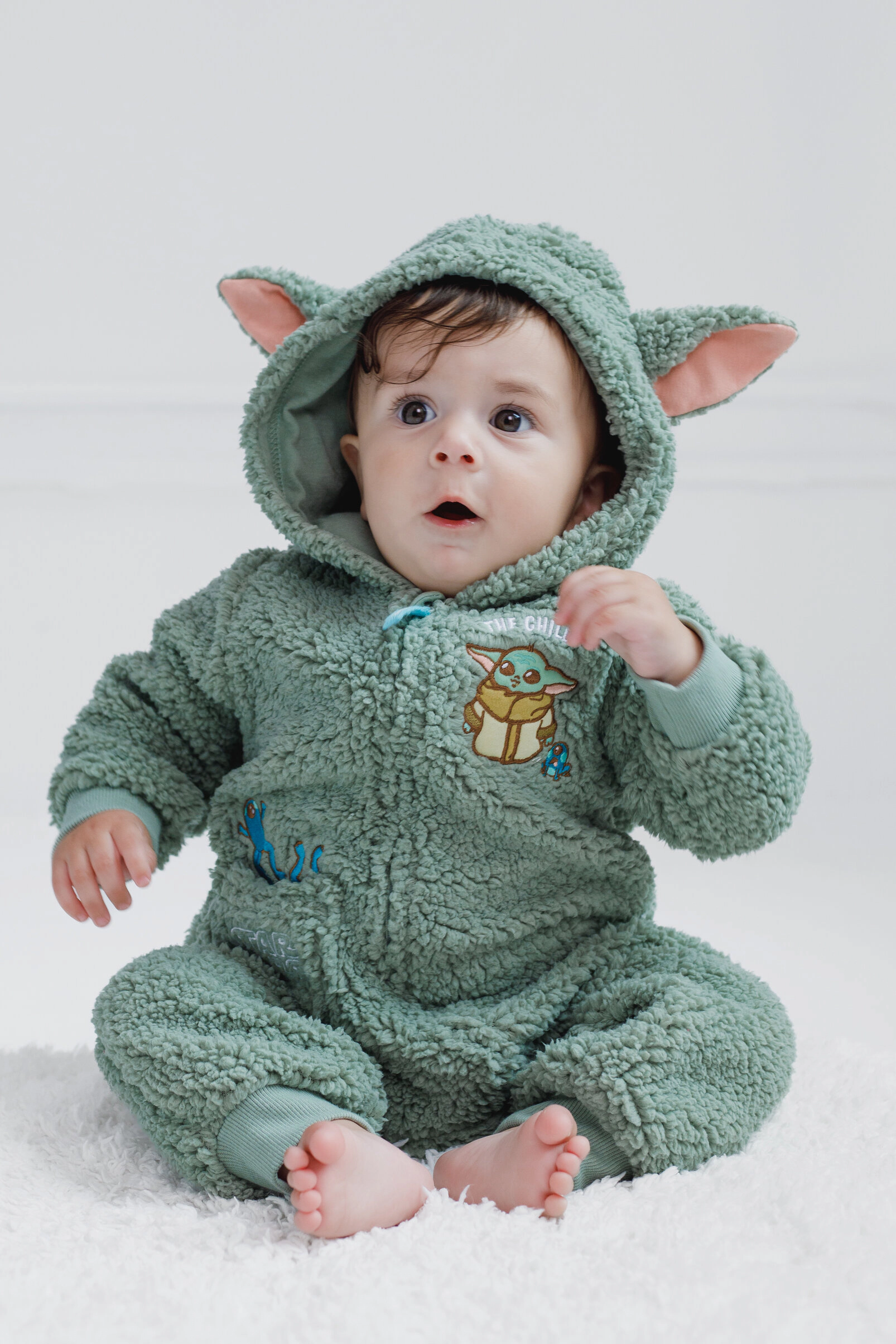 Star Wars The Mandalorian Grogu Baby Cosplay Fleece Hooded One Piece