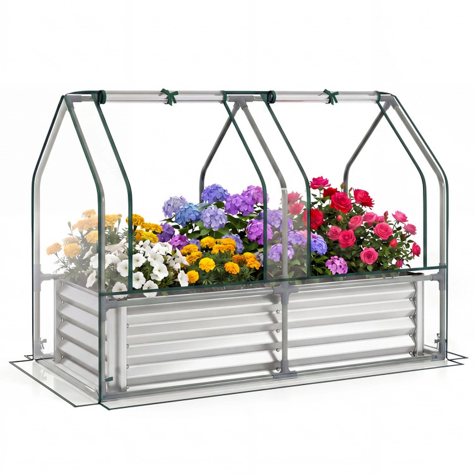SUGIFT 4-ft x 2-ft 57-gal Compact Galvanized Raised Garden Bed with Tear-Resistant PVC Greenhouse Cover