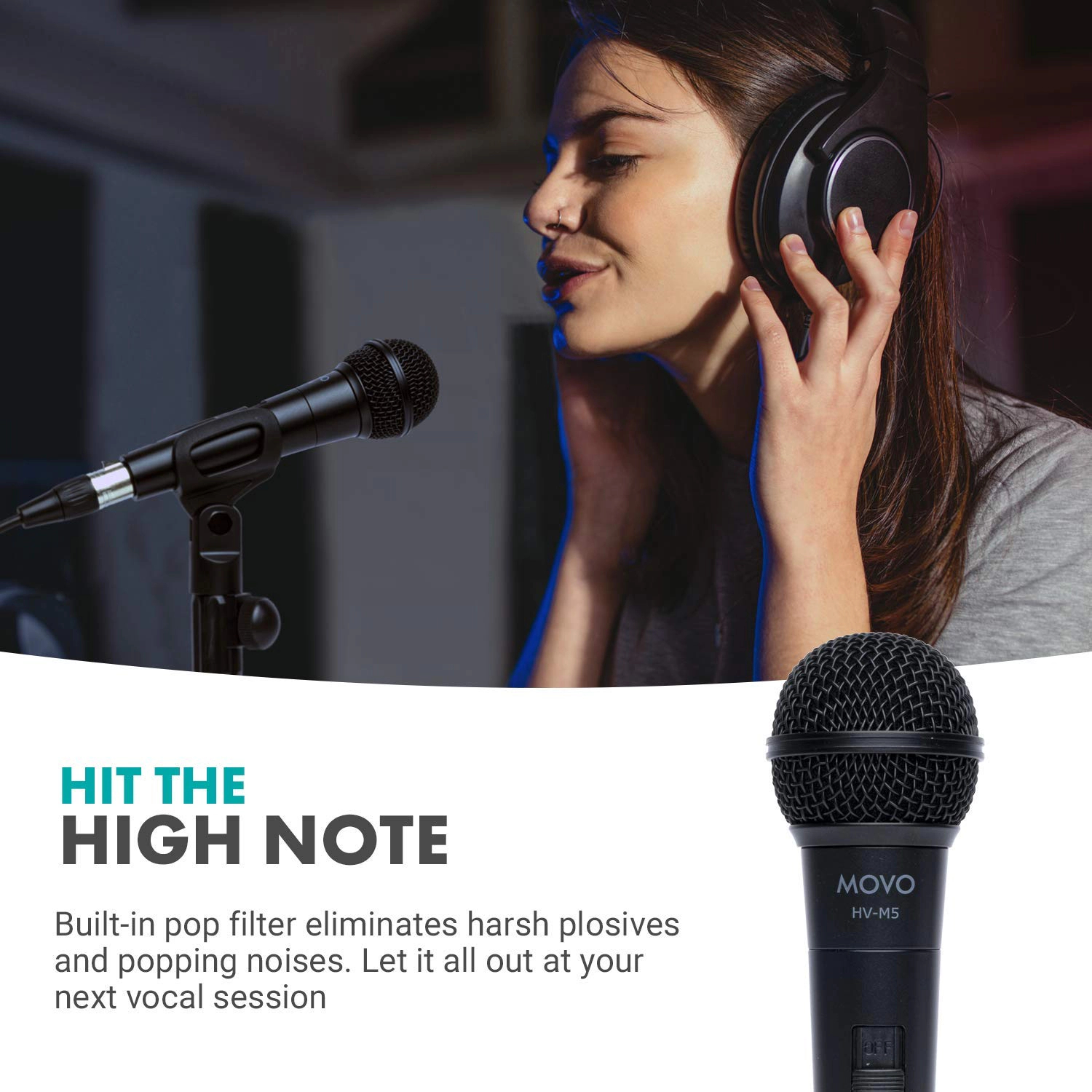Movo HV-M5 Dynamic XLR Cardioid Vocal Microphone with Internal Shockmount and Windscreen