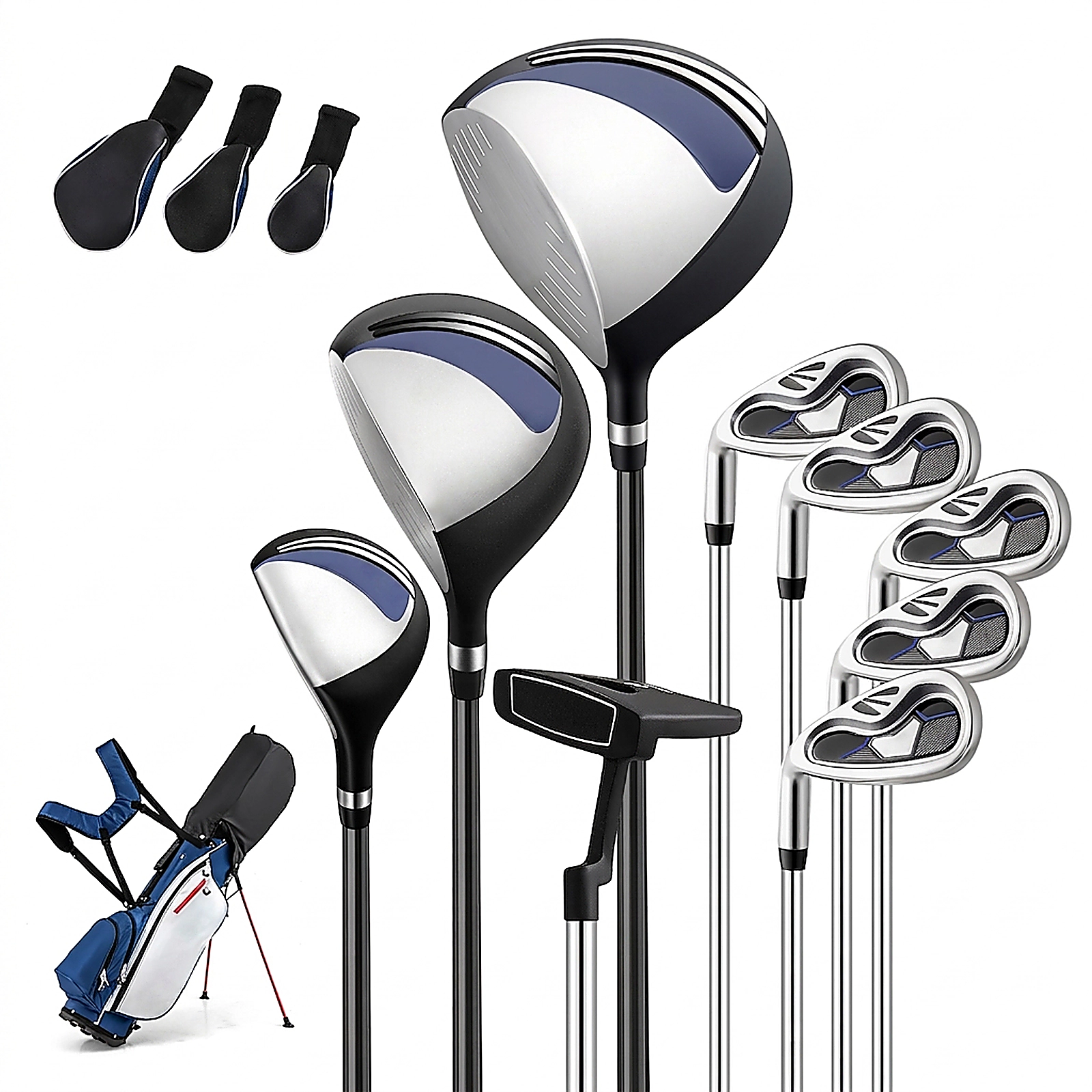 SUGIFT Left-Handed Golf Stand Bag Set with Clubs 13-lb Total Weight Blue/Black/Gray