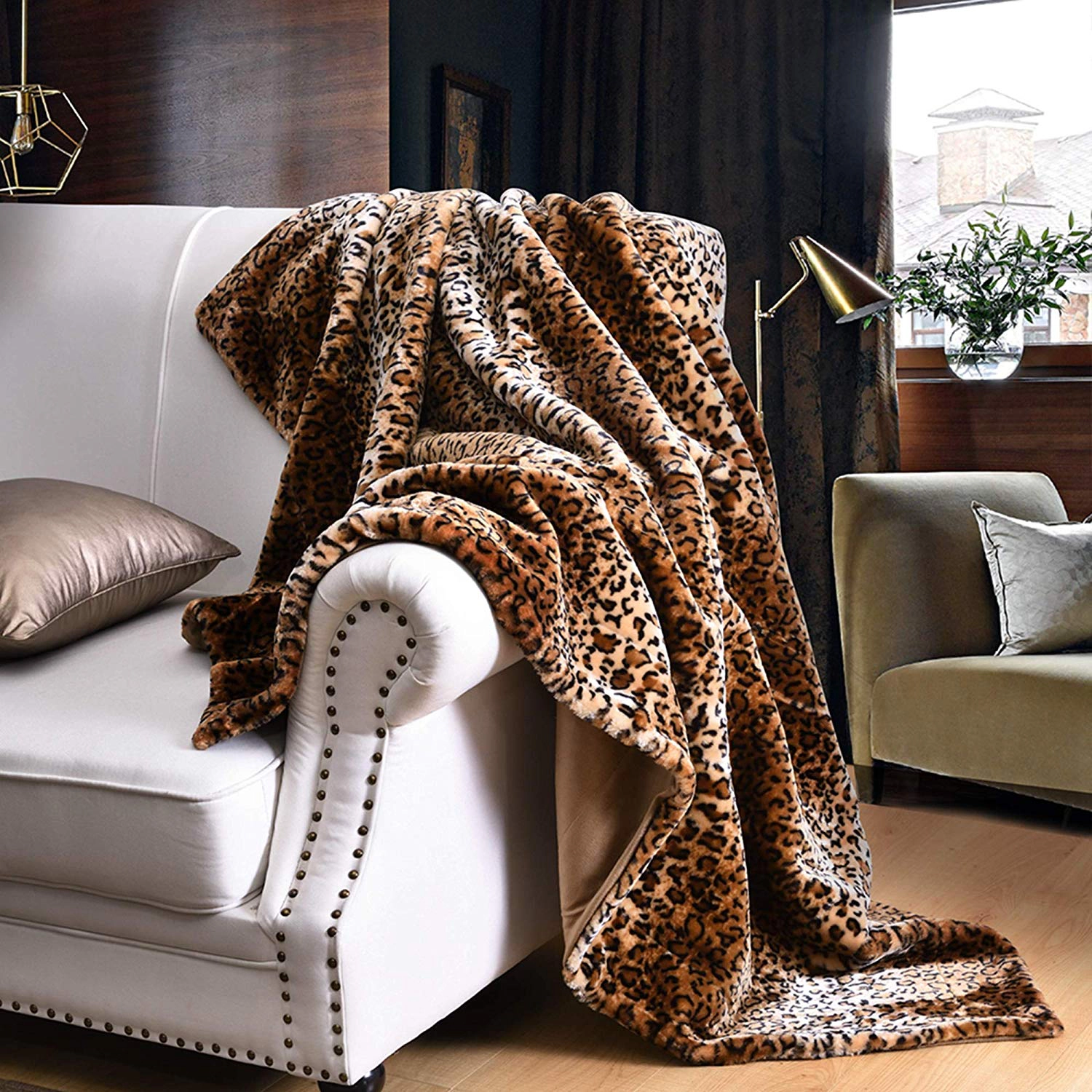 MarCielo Faux Fur Leopard Throw Blanket, Soft Plush Cozy Sofa Cover