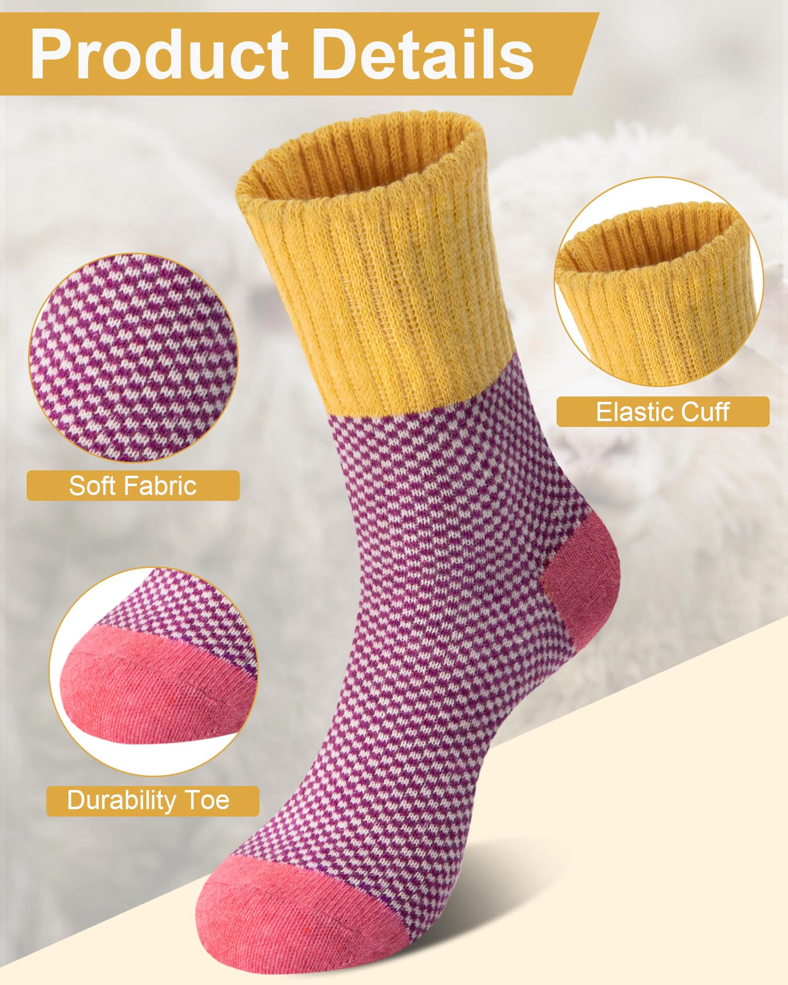 Wardrobe Whimsy 5 Pairs Women Winter Warm Wool Crew Socks Cozy Socks