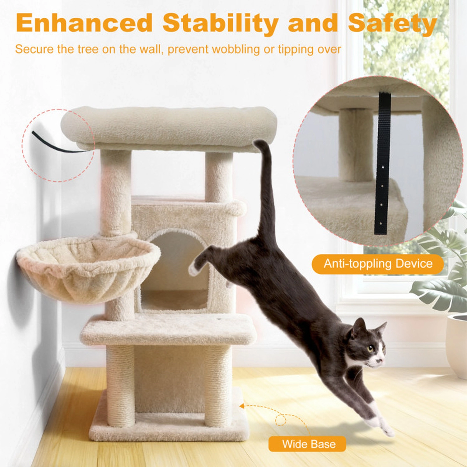 SUGIFT 33.5-in Kitten Tower Cat Tree with 2-Tier Condo and Padded Top Perch 22-lb Capacity per Layer Beige