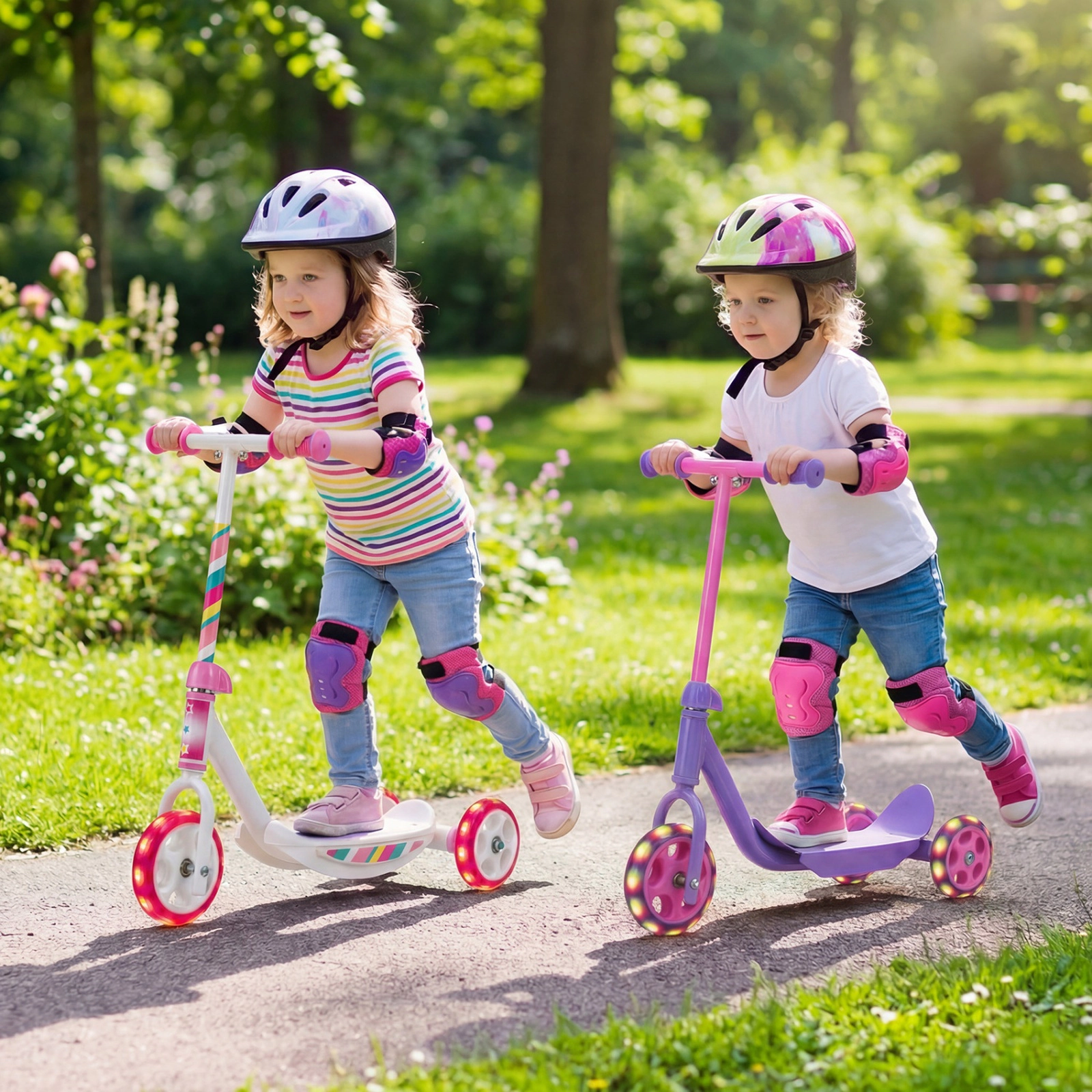 SUGIFT Toddler Pink 3-Wheel Kick Scooter with LED Light-Up Wheels 22-in W 12.5-in D 23-in H 44-lb Rider Capacity