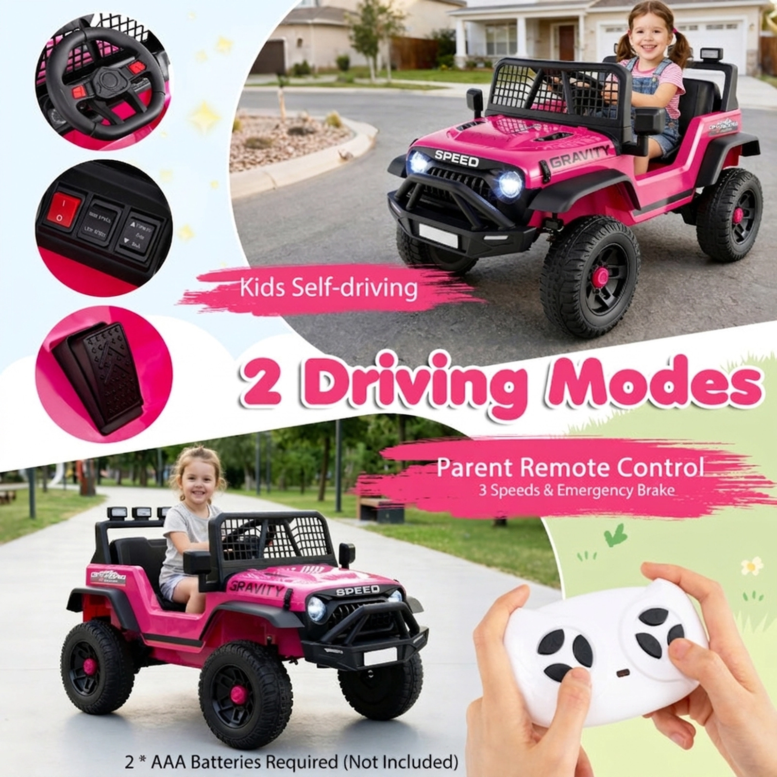 SUGIFT 24V Ride On Car with Parent Remote Control 66-lb Capacity Ages 3+ 38 x 24 x 23 in with Music Pink