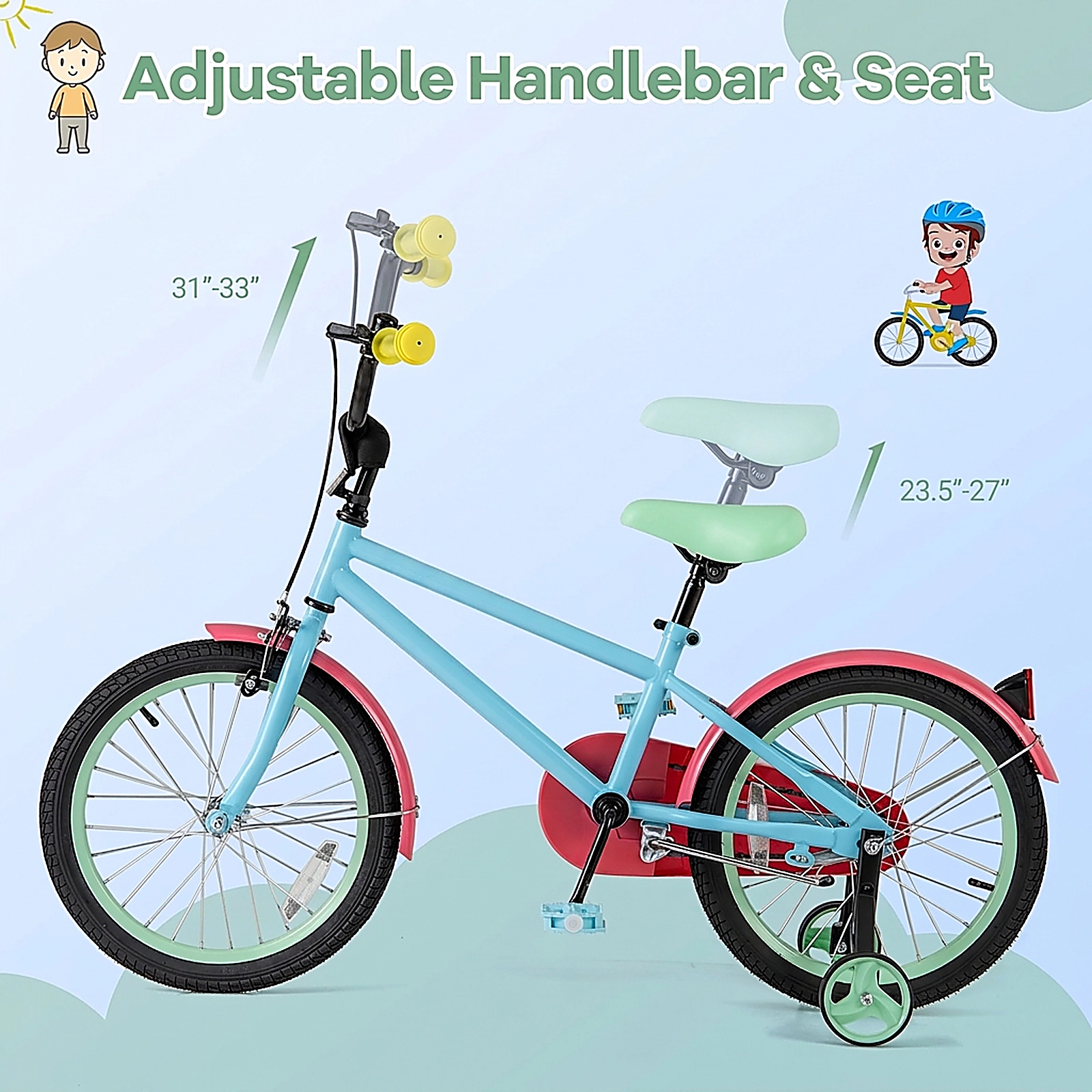 SUGIFT 18-in Blue Kids Bike with Training Wheels 3-in Adjustable Handlebar and Saddle 145-lb Rider Capacity