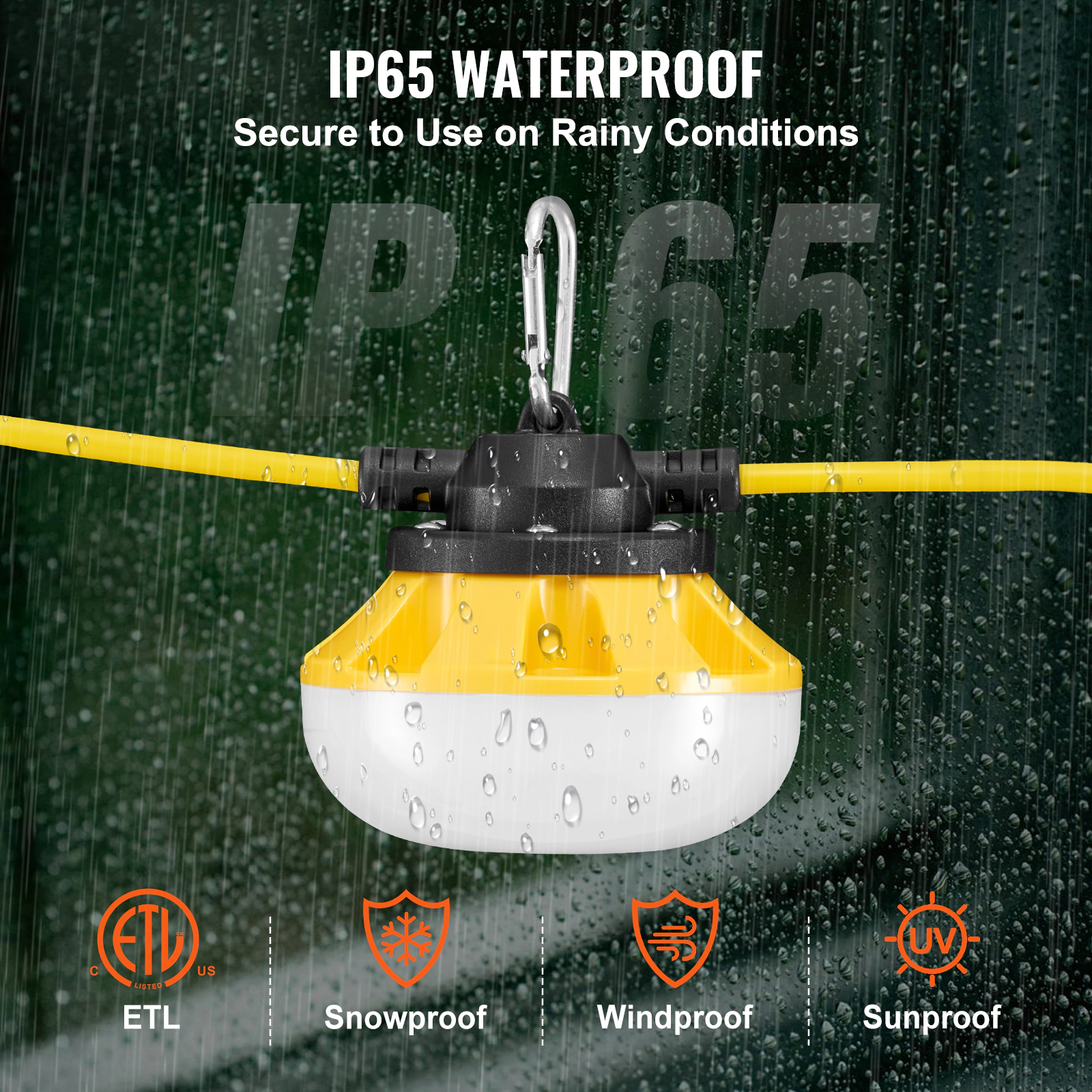 HONGGE 100FT Construction String Lights, 10PCs Work Light, IP65 Waterproof, with Hanging Hooks