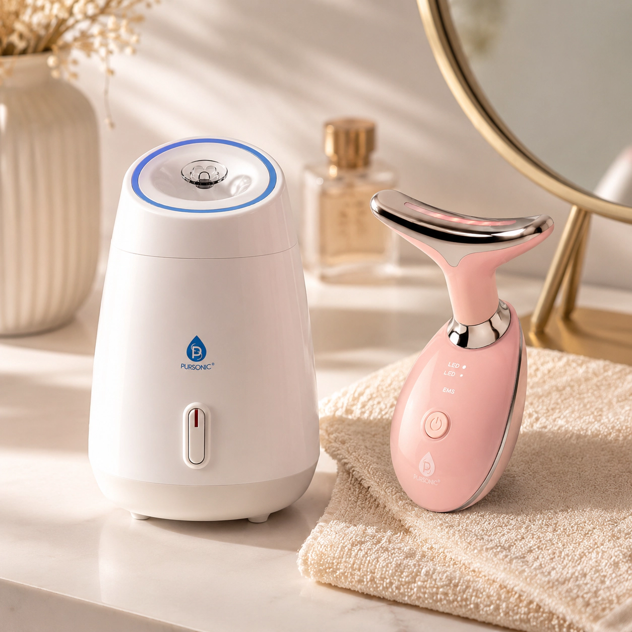 Pursonic Unisex Spa & Beauty Bundle – Facial Steamer & 7-in-1 LED Light Therapy Device