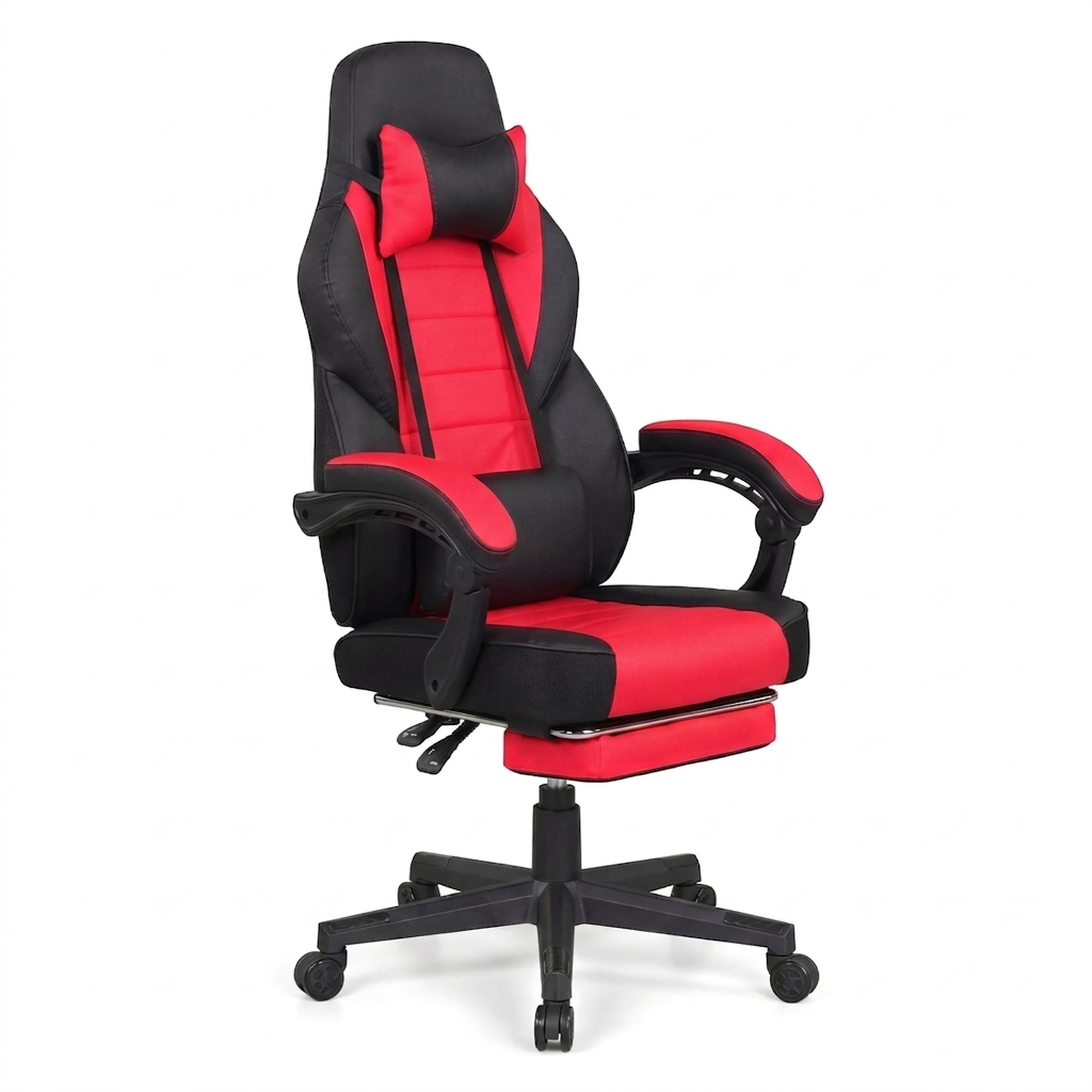 SUGIFT Red and Black Reclining Gaming Chair with 155° Recline, Footrest, Headrest and Lumbar Support