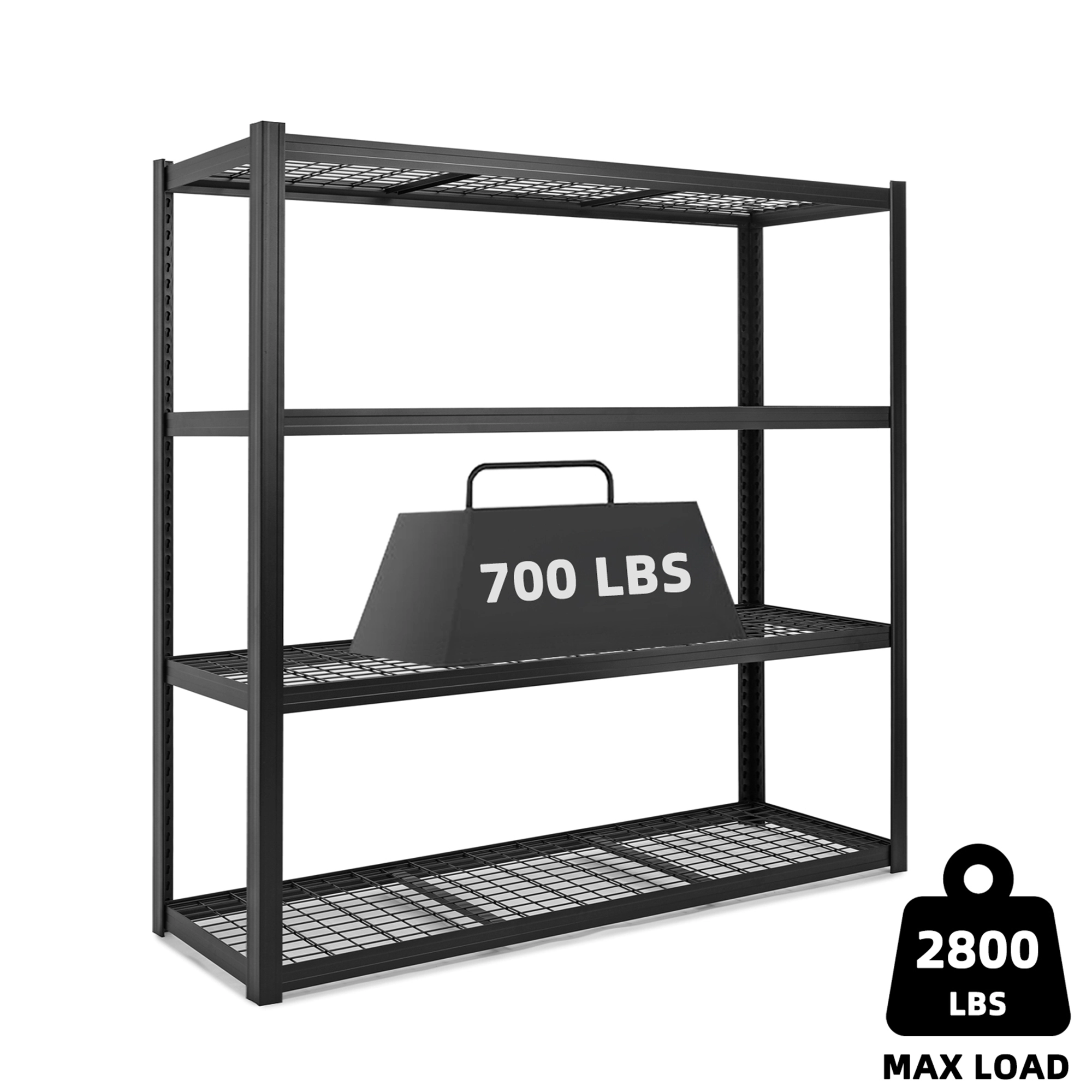 Flynama 4 Tiers Steel Industrial Duty Adjustable Garage Storage Shelving Unit in Black (71 in. W x 71 in. H x 24 in. D)