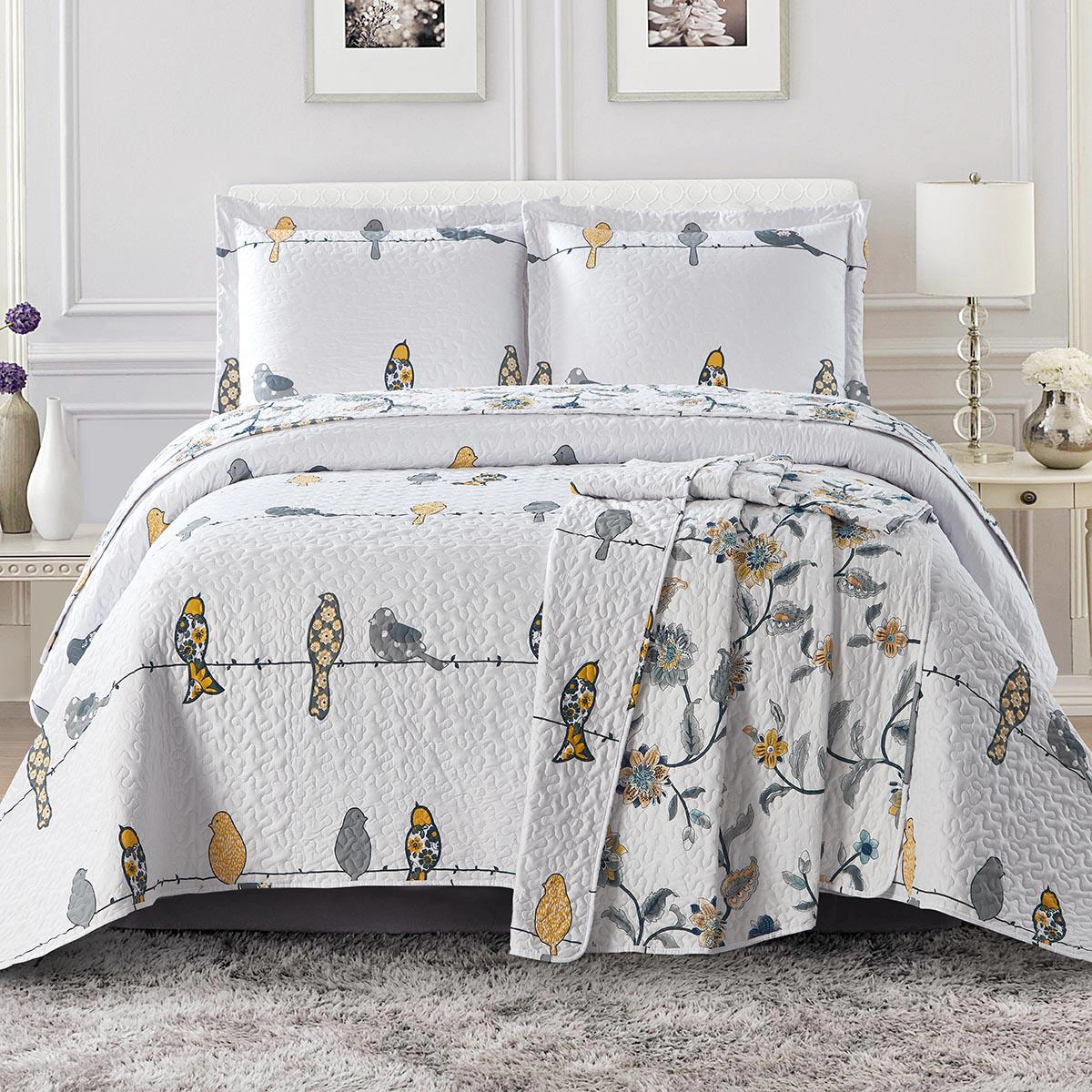Egyptian Linens Ayat Birds Reversible Microfiber Quilt Set