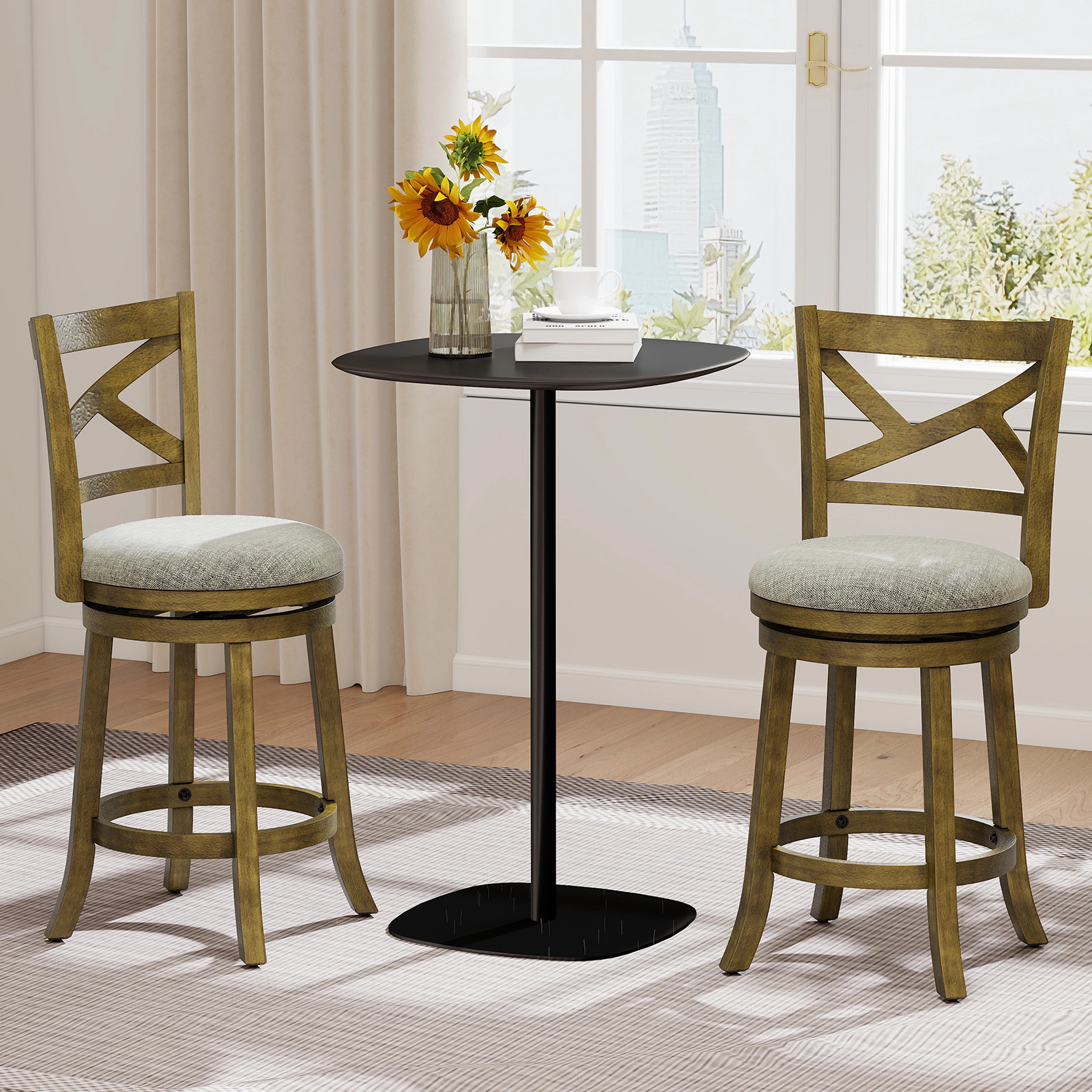 Hivvago Swivel Bar Stools Set of 2 with Hollow Back and Soft-padded Seat-27 Inch