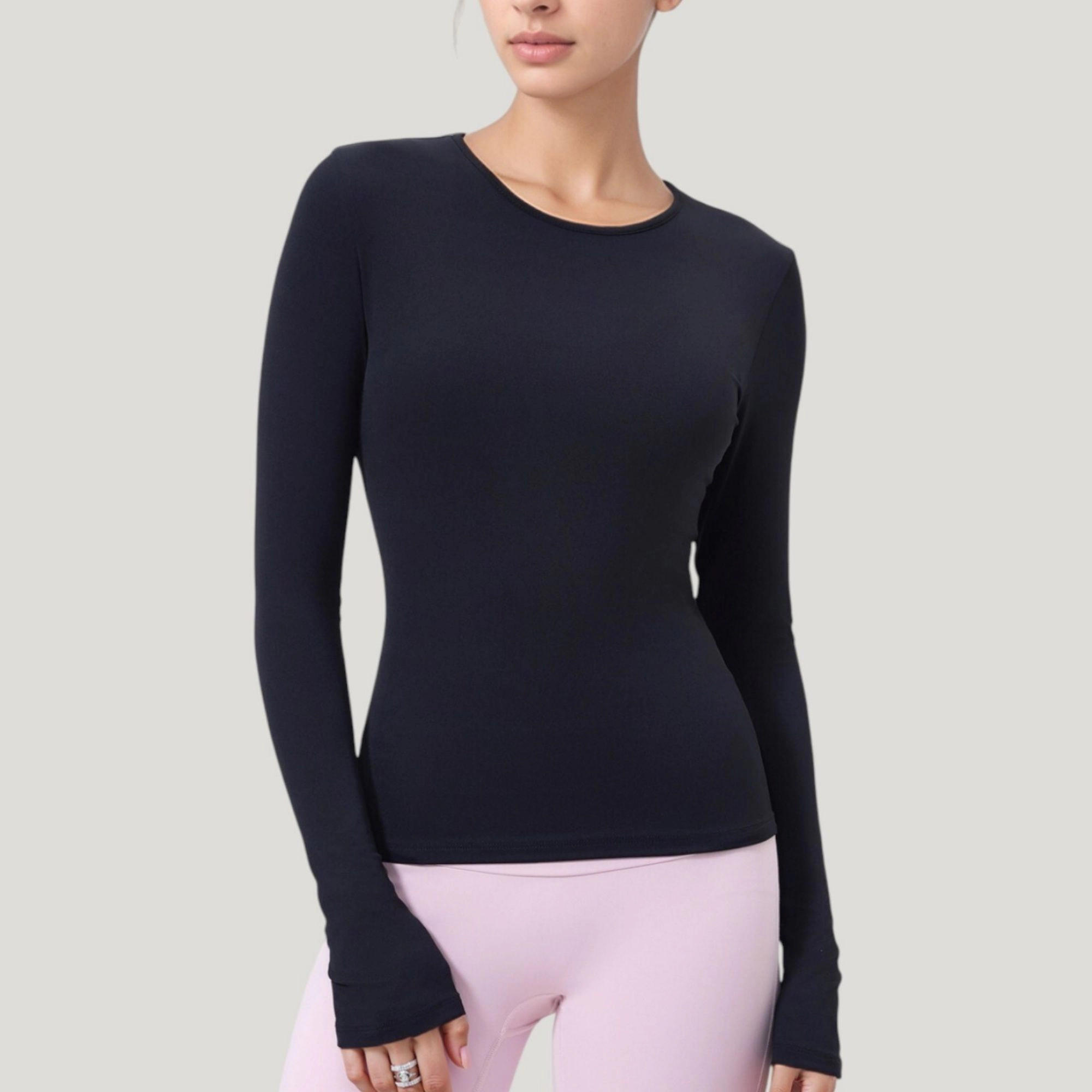 Anna-Kaci Women's Long Sleeve Fitted Activewear Top with Crew Neck and Thumbhole Cuffs