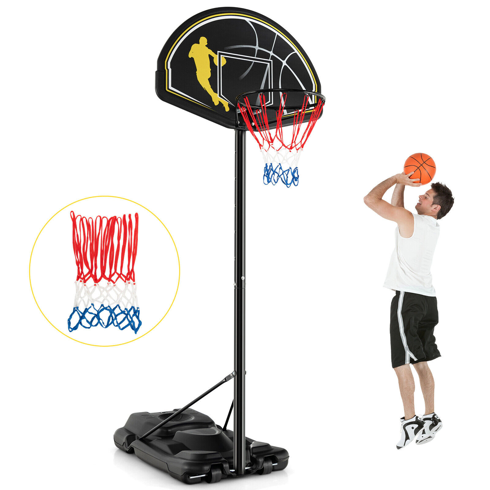 SUGIFT Adjustable Basketball Goal Hoop System 4.25-10 ft Height Range with 43.5-in Backboard and 18-in Rim Black