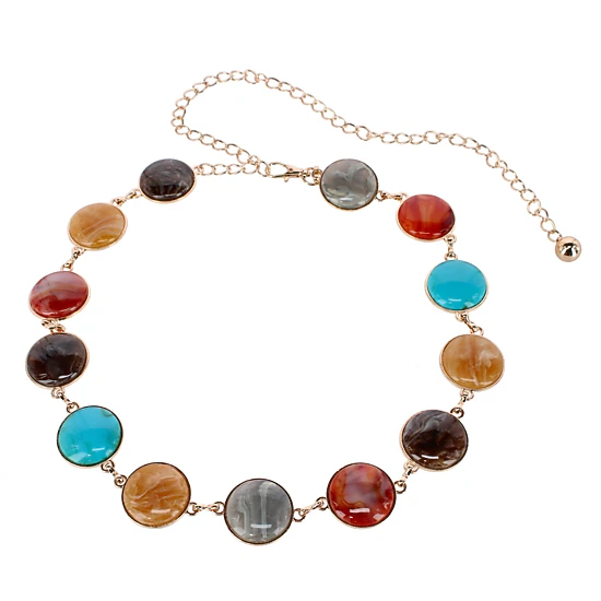 CTM Women's Round Stone Disc Chain Belt Adjustable Boho Waist Belt