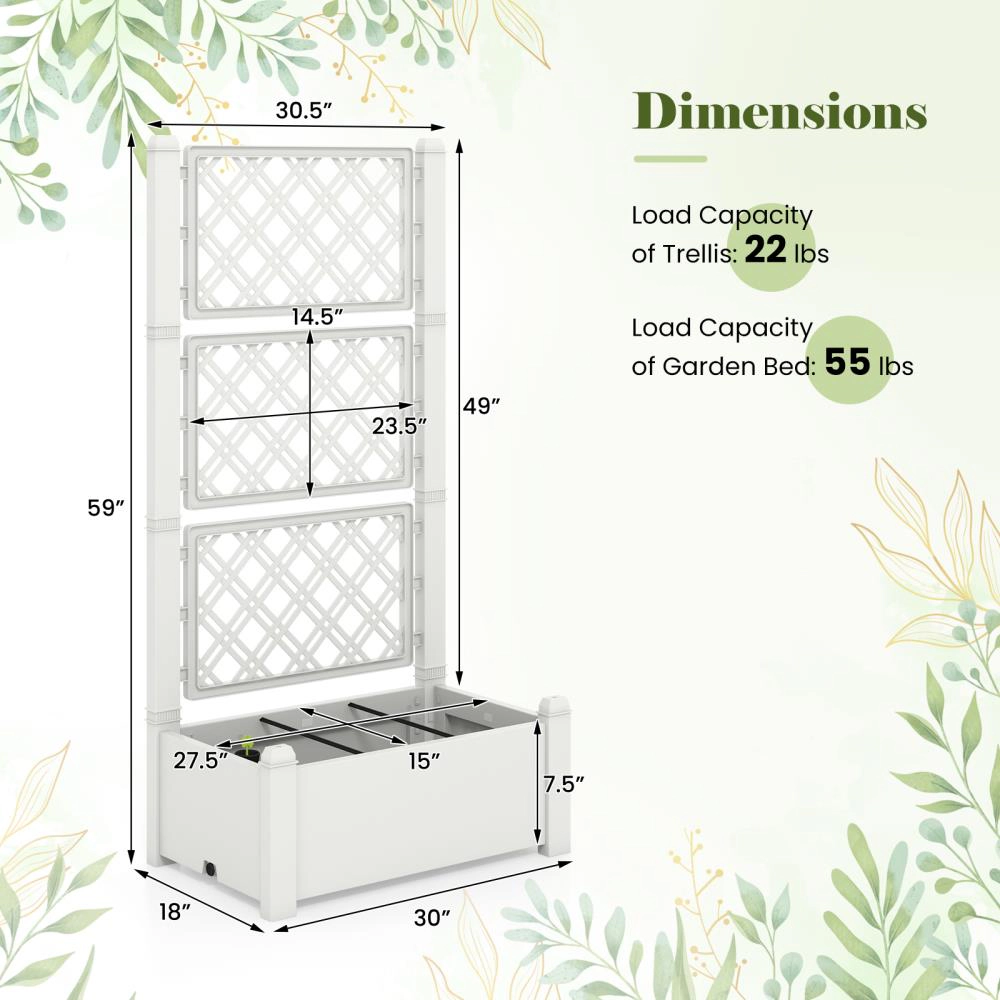 Hivvago Outdoor Planter Box Self-Watering Raised Garden Bed Trellis with Water Level Indicator