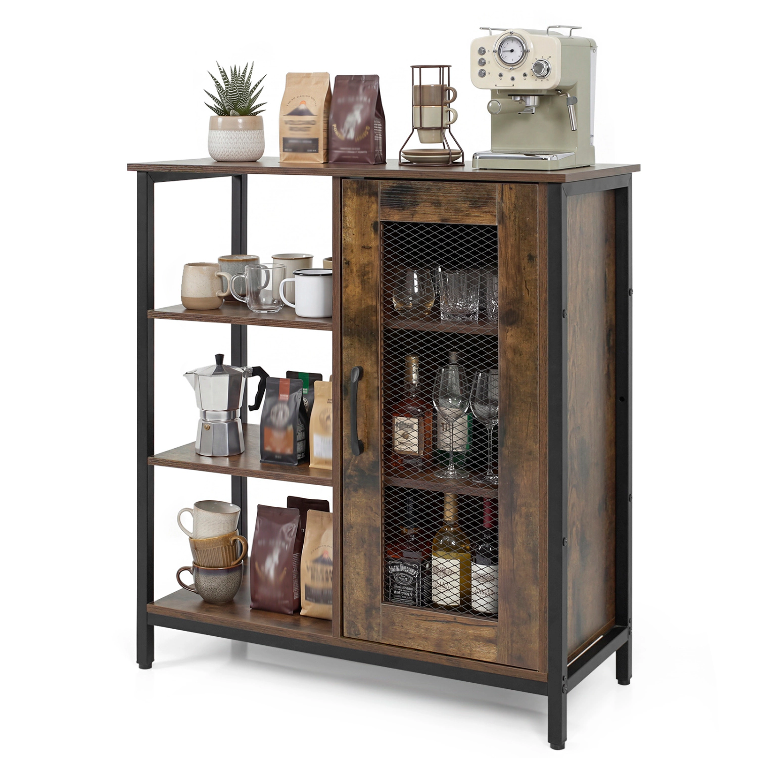 Glintex Industrial Side Cabinet with Metal Mesh Door and 3-Position Adjustable Shelves