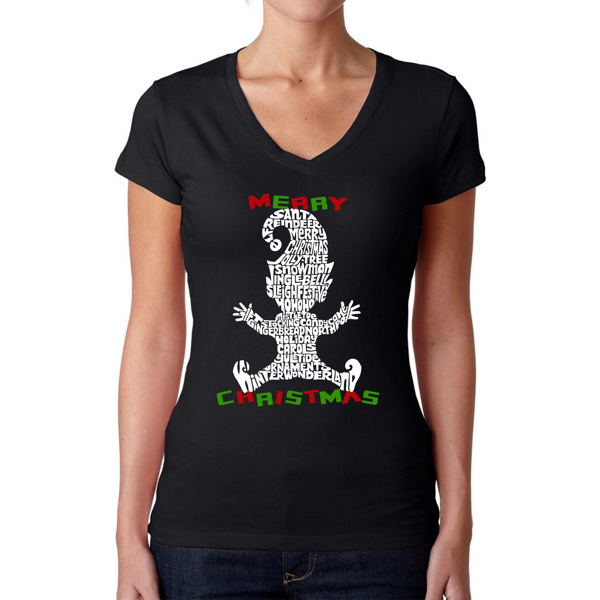 LA Pop Art Womens Word V-Neck T-Shirt