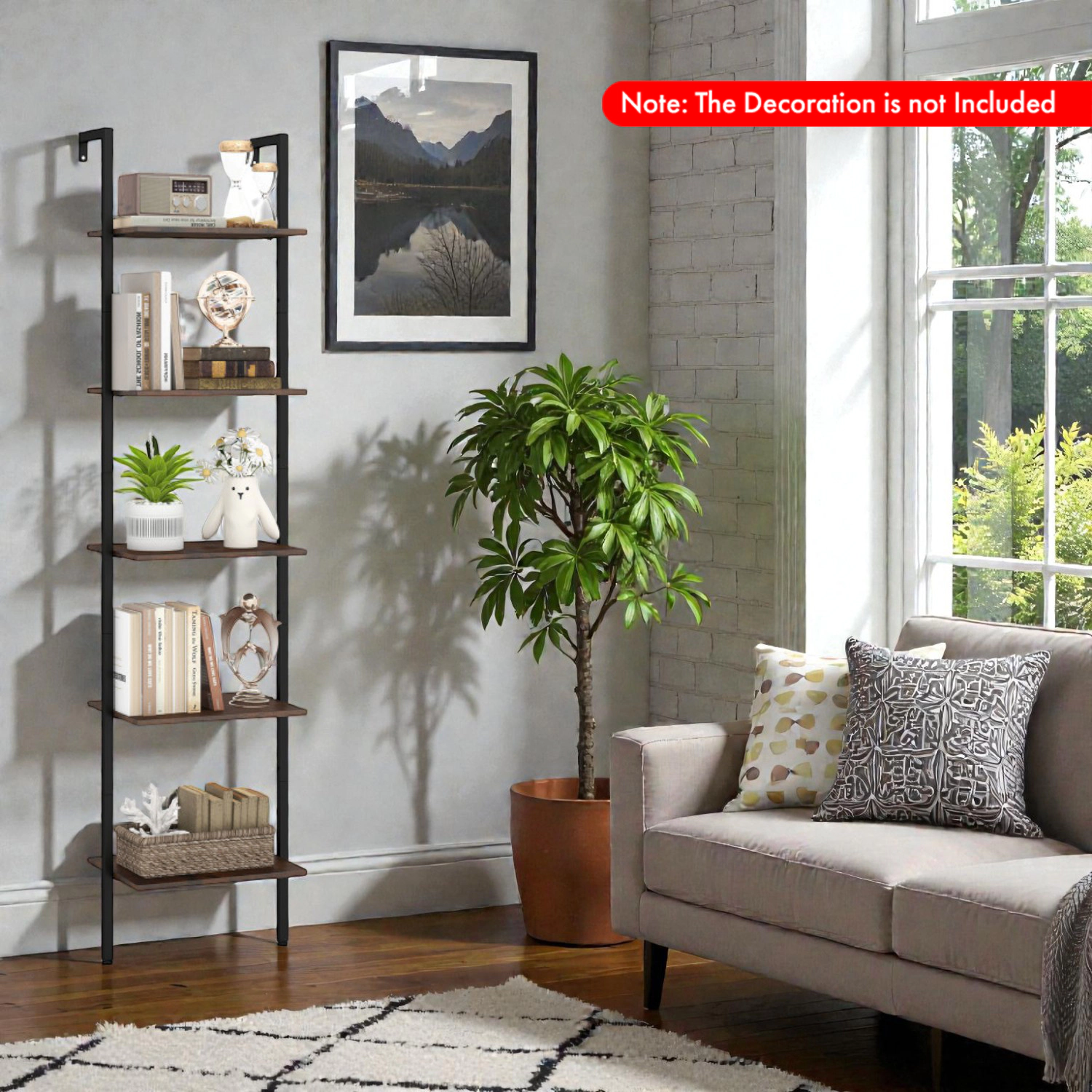 Hivvago Five Level Wall Ladder Shelf with Safety Anti Tipping Hardware