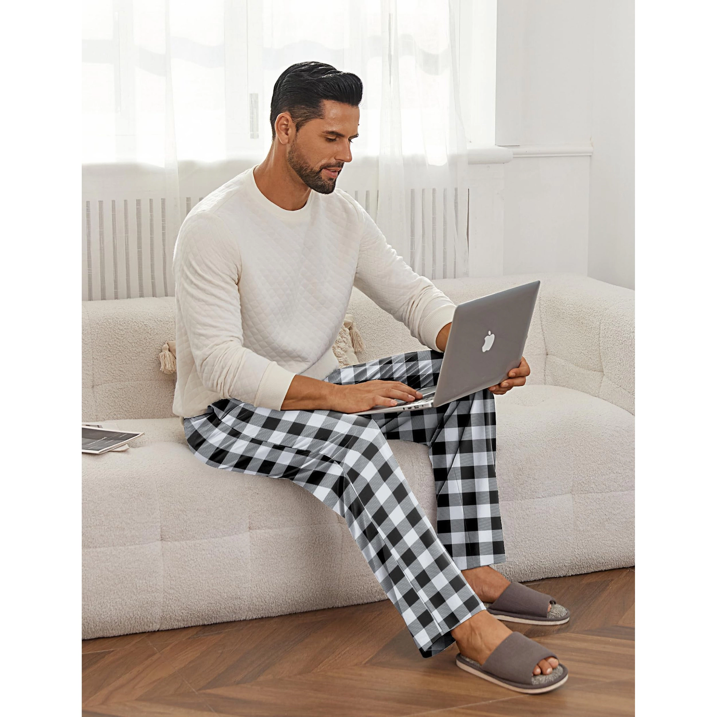 Ekouaer Men's Soft Knit Drawstring Lounge Sleep Pants with Pockets