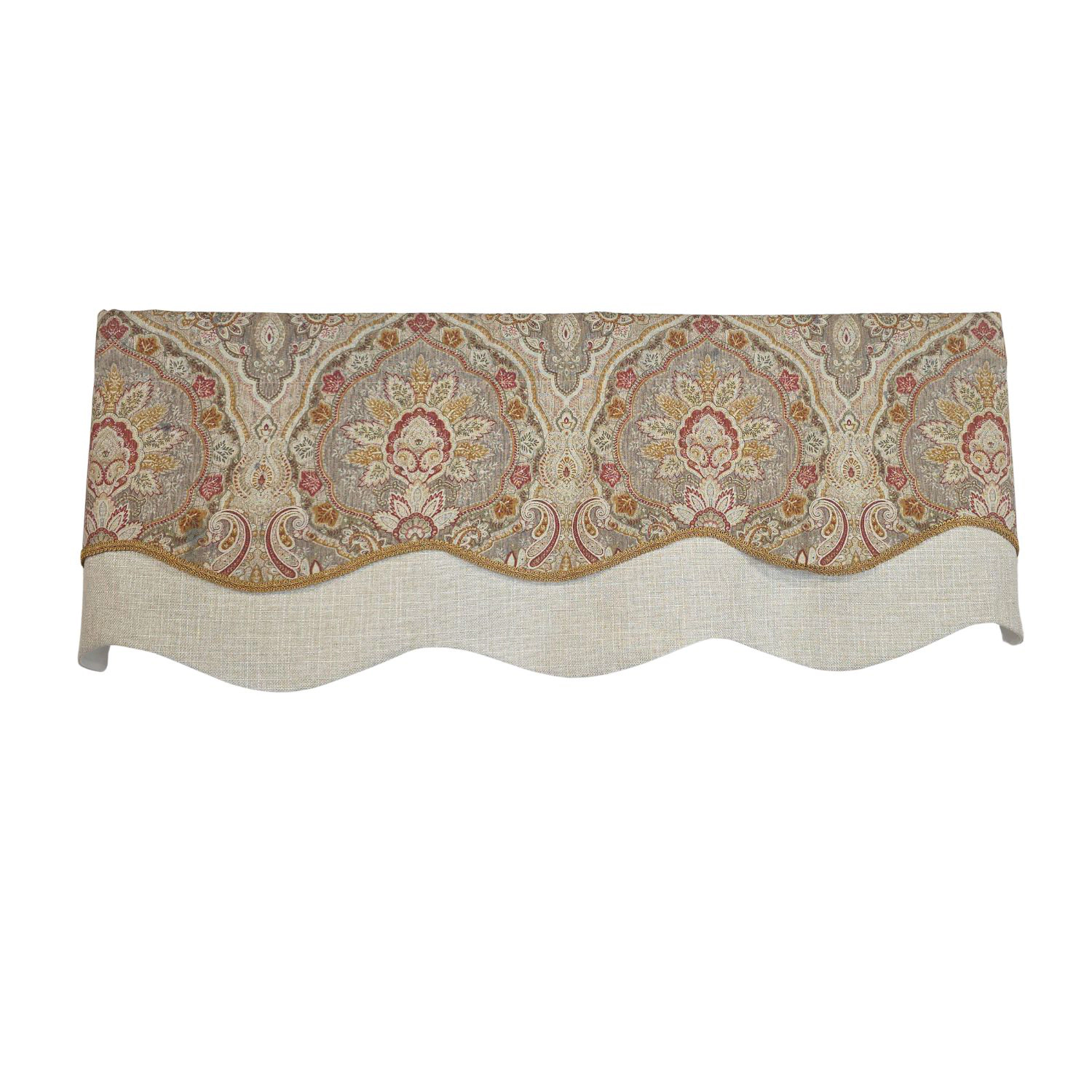 RLF Home 100% Cotton Prague Trimmed Glory Lined Window Valance 50" x 17" Mauve