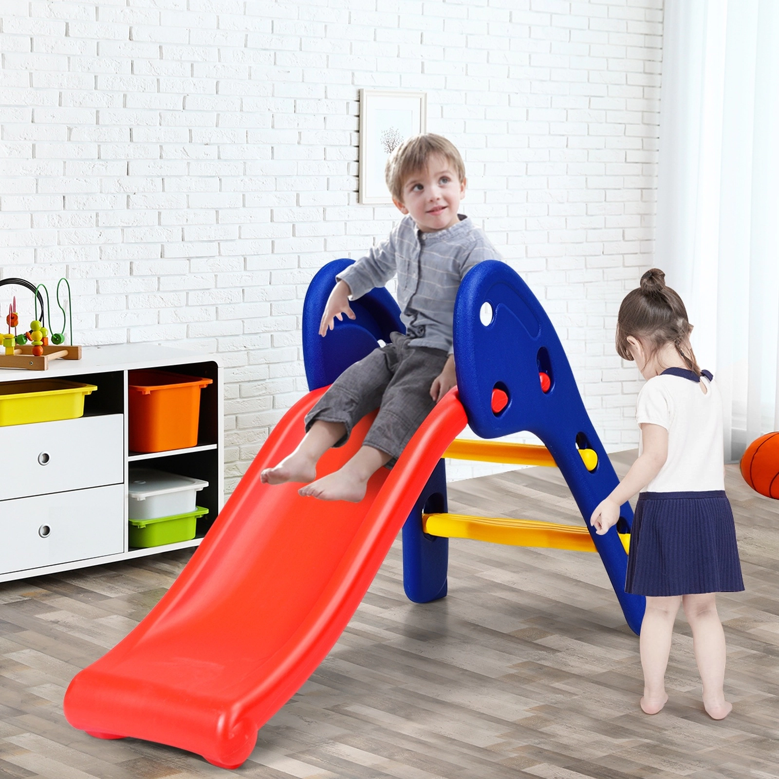 SUGIFT Raised Handrails for Ages 3-6 2-Step Children Folding Plastic Slide