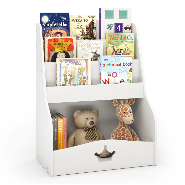 Hivvago 4-Tier Kids Bookshelf with Shelves and Compartment for Toddlers-White