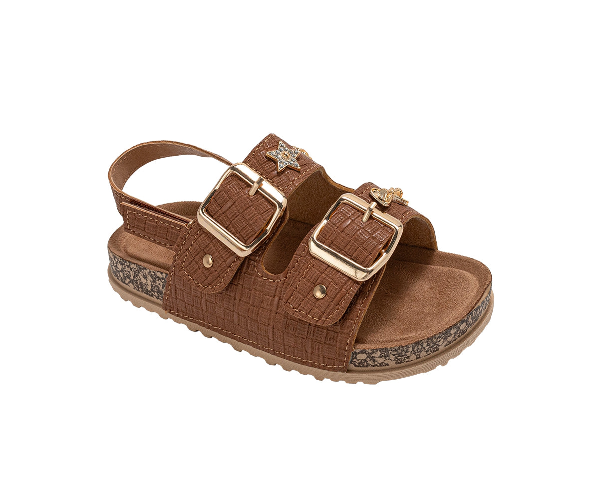 bebe Girl's Footbed Sandals with Buckle Straps and Charm Accents