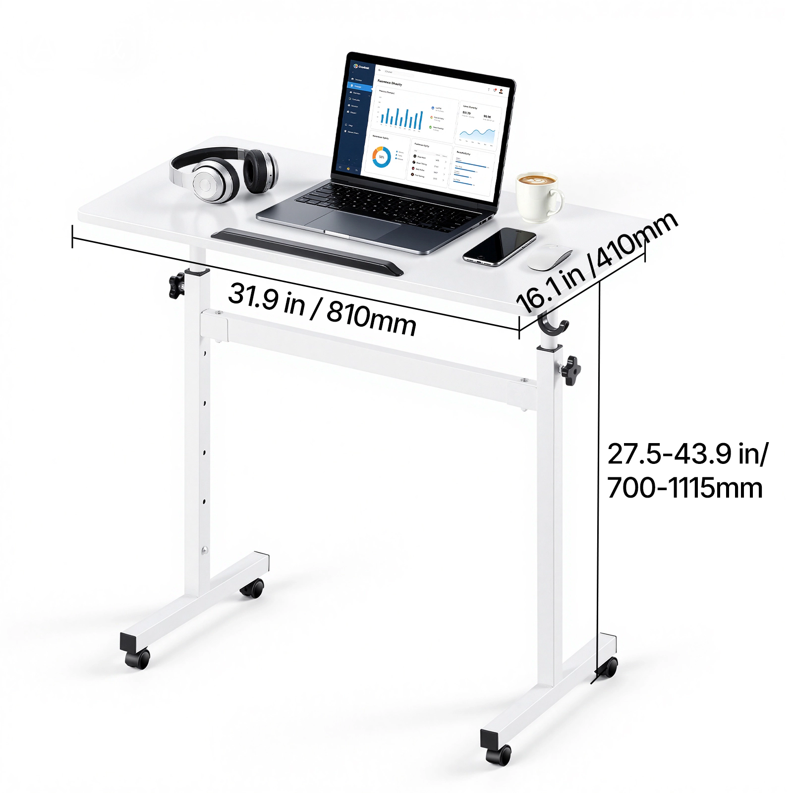 HONGGE Standing Desk, Adjustable Height Mobile Stand Up Desk with Casters, Small Computer Sit Stand Desk