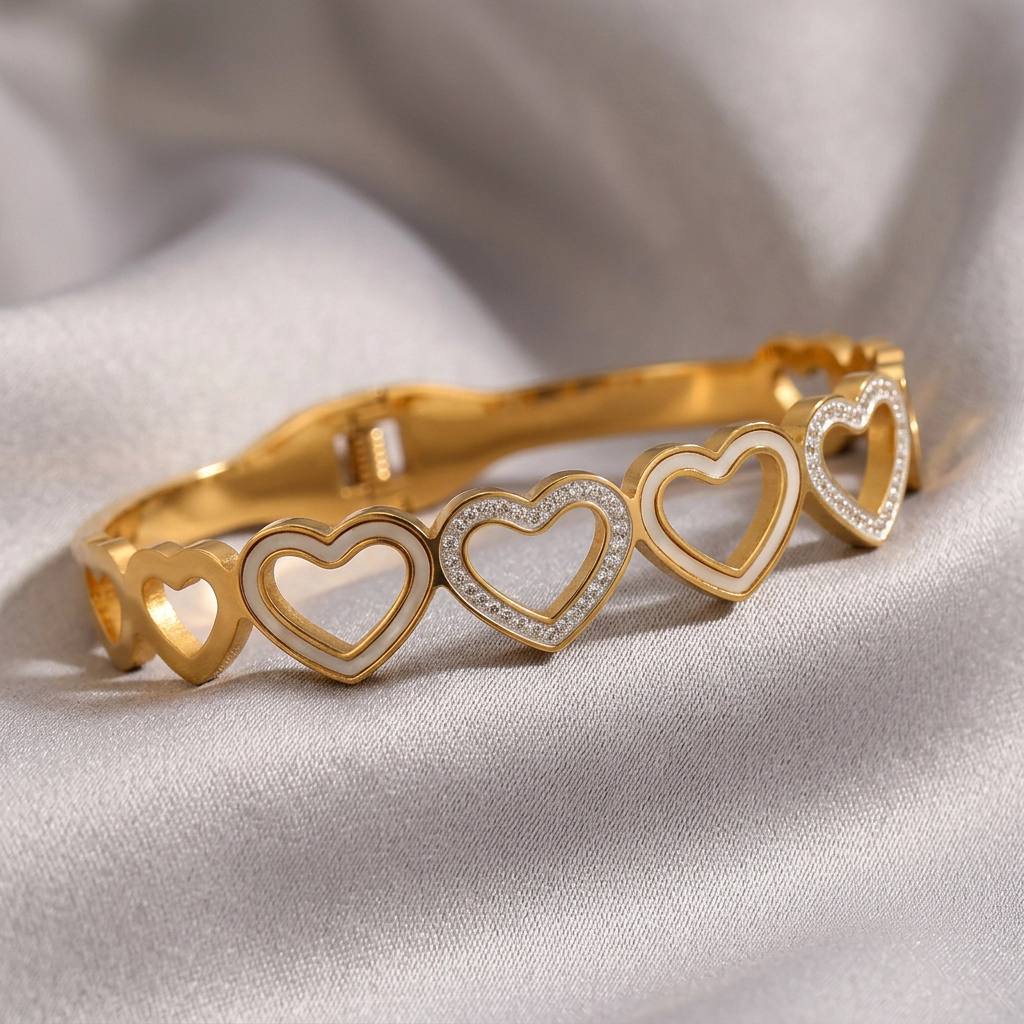DressAtR Women's Heart 18K Gold Plated Bangle Bracelet