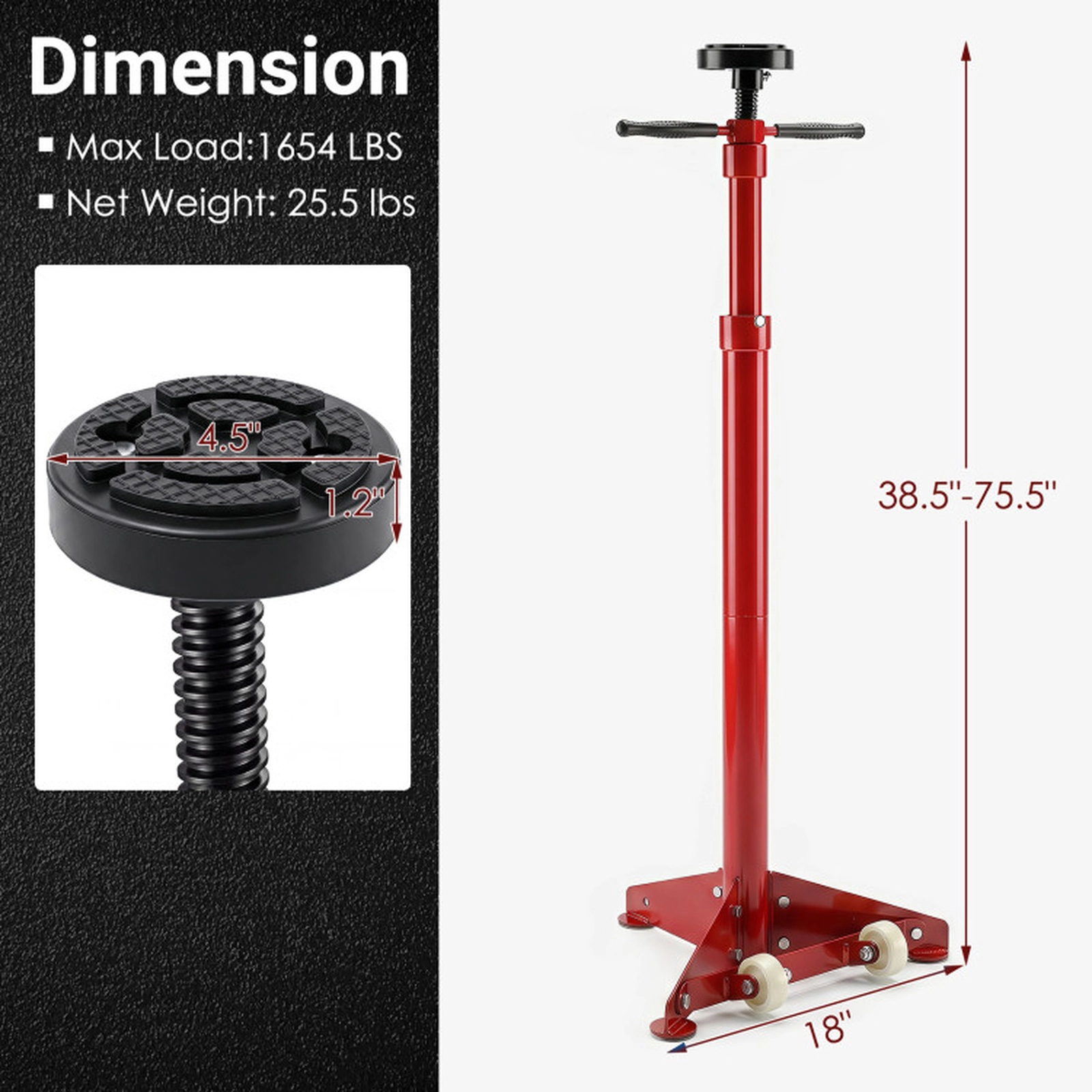SUGIFT 1654-lb Capacity Adjustable Underhoist Support Stand with Thrust Bearing and Rolling Wheels
