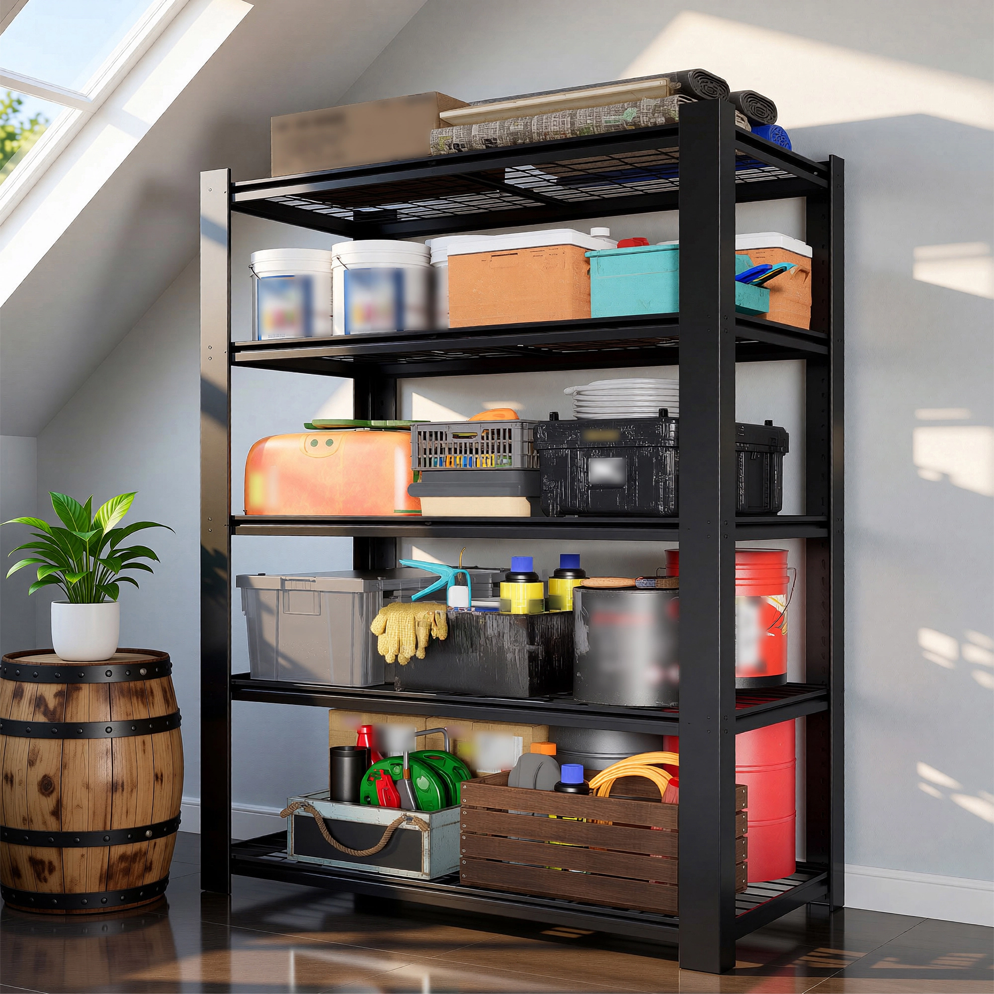 Flynama 5 Tier x 23.6 x 72 in Metal Mesh Rack 3000 LBS Adjustable Heavy Duty Shelf for Pantry Garage and Kitchen