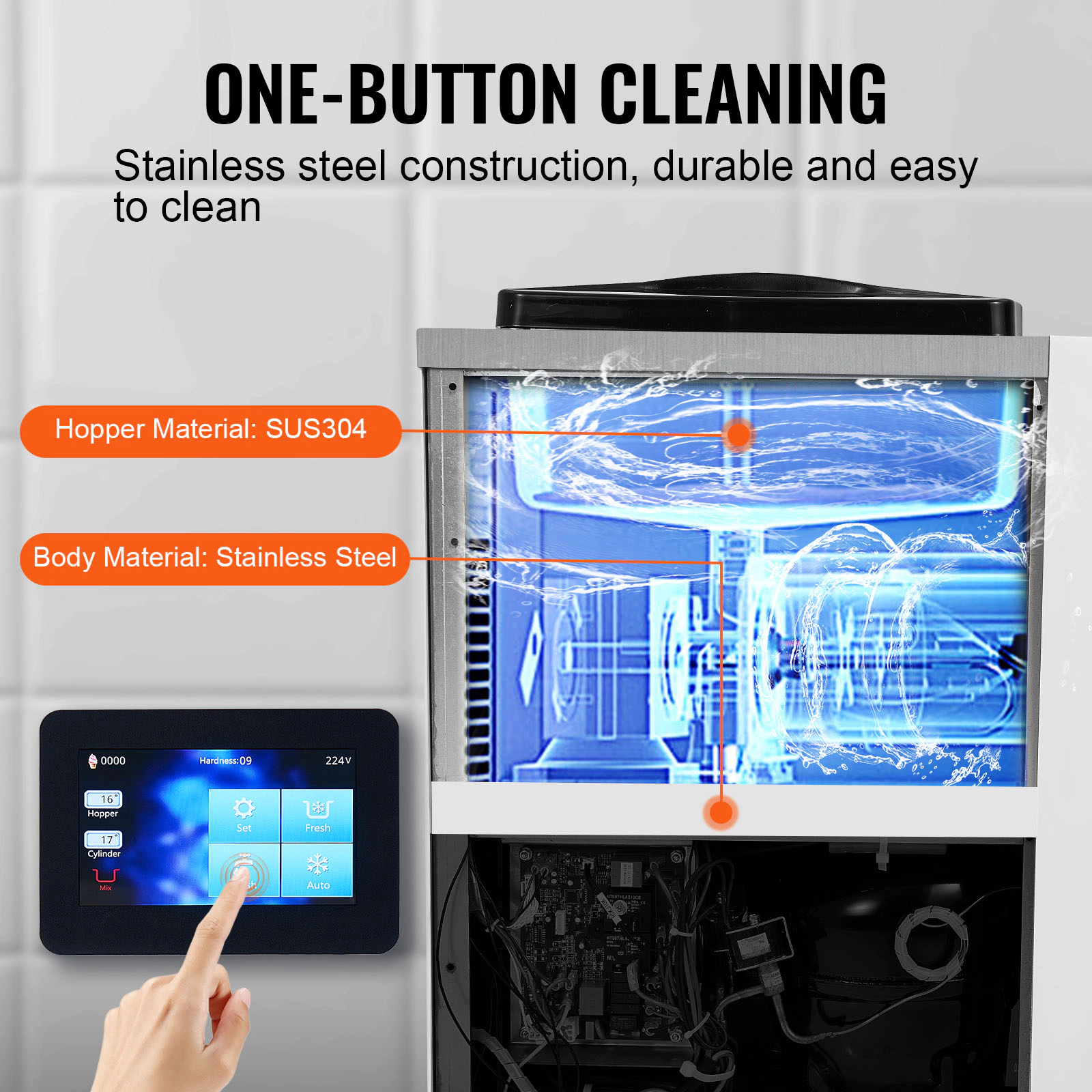 HONGGE Commercial Ice Cream Machine, Countertop Soft Serve Ice Cream Maker, 4L Hopper Cylinder, Auto Clean Pre-cooling