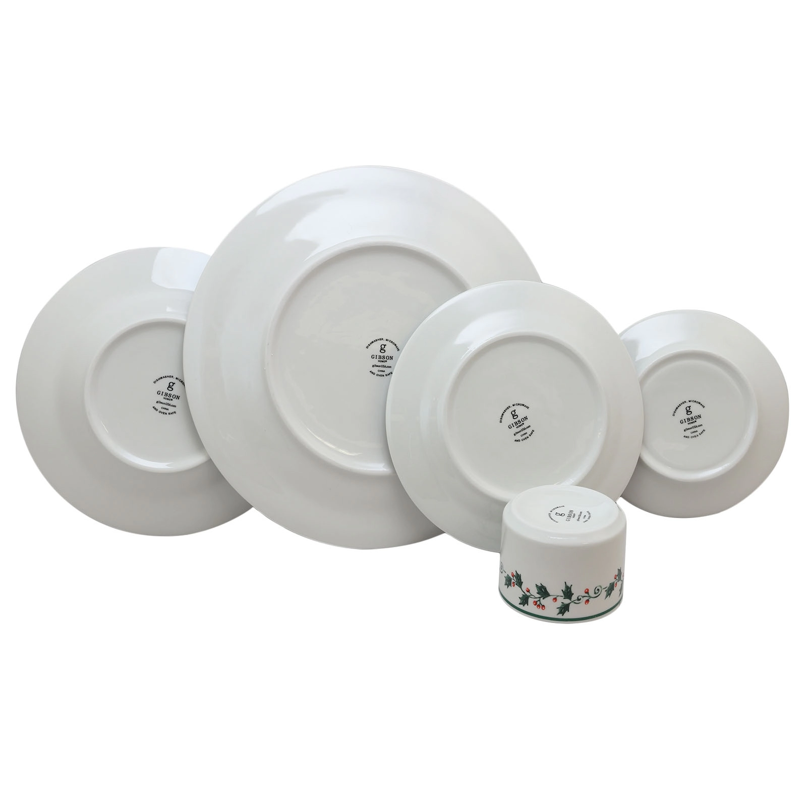 Gibson Home 20 Piece Ceramic Christmas Tree Trimming Dinnerware Set
