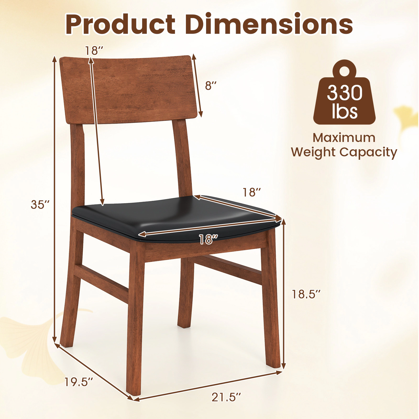 SUGIFT Black Rubber Wood Legs Faux Leather Upholstered Seat Set of 2 Dining Chairs