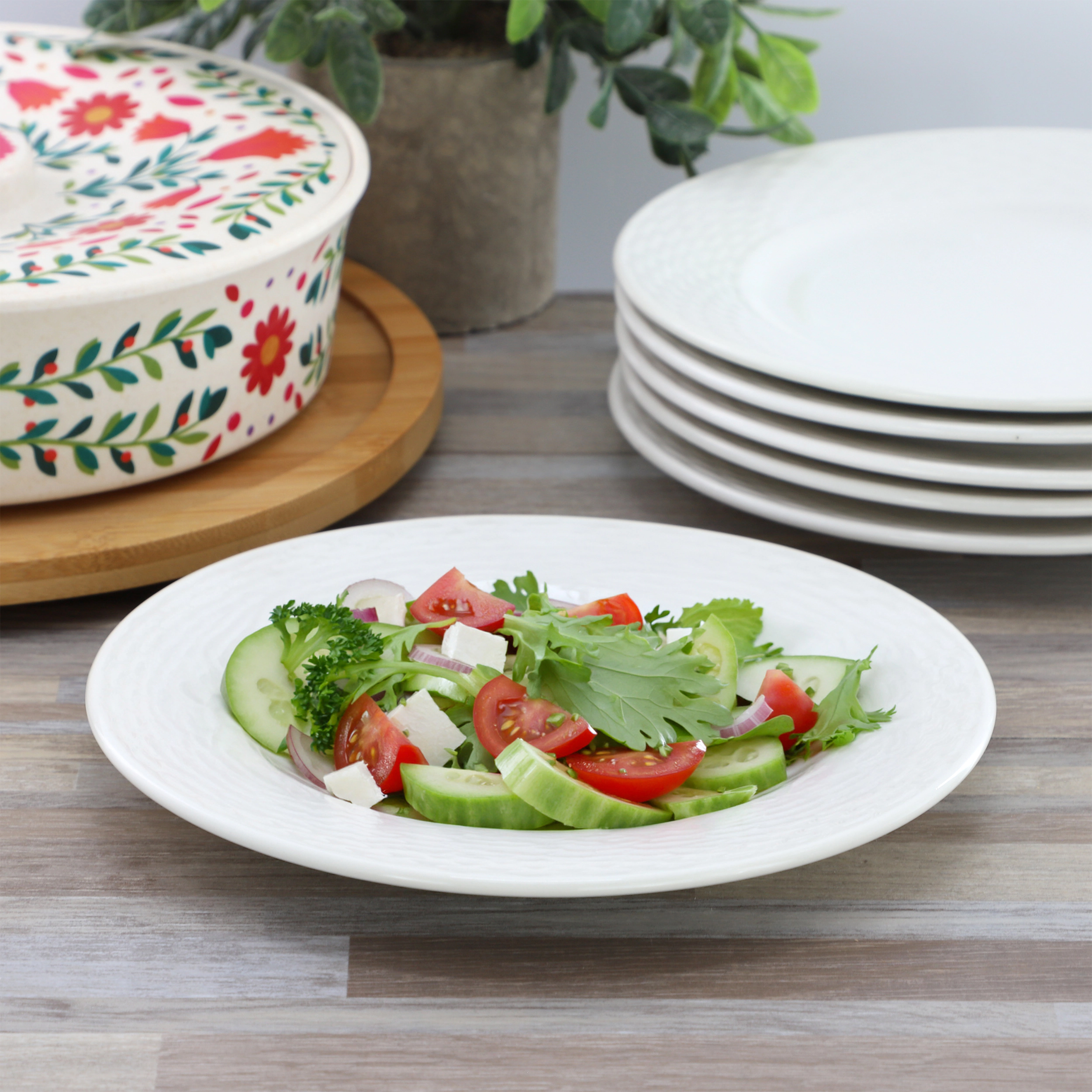 Elama Ophelia 6 Piece Stoneware Salad Plate Set in White