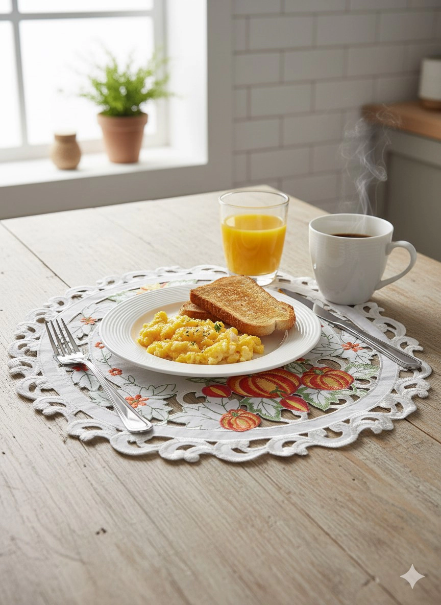 Jiallo Pumpkin Embroidered Cutwork Round Placemat, 12-Inch diameter
