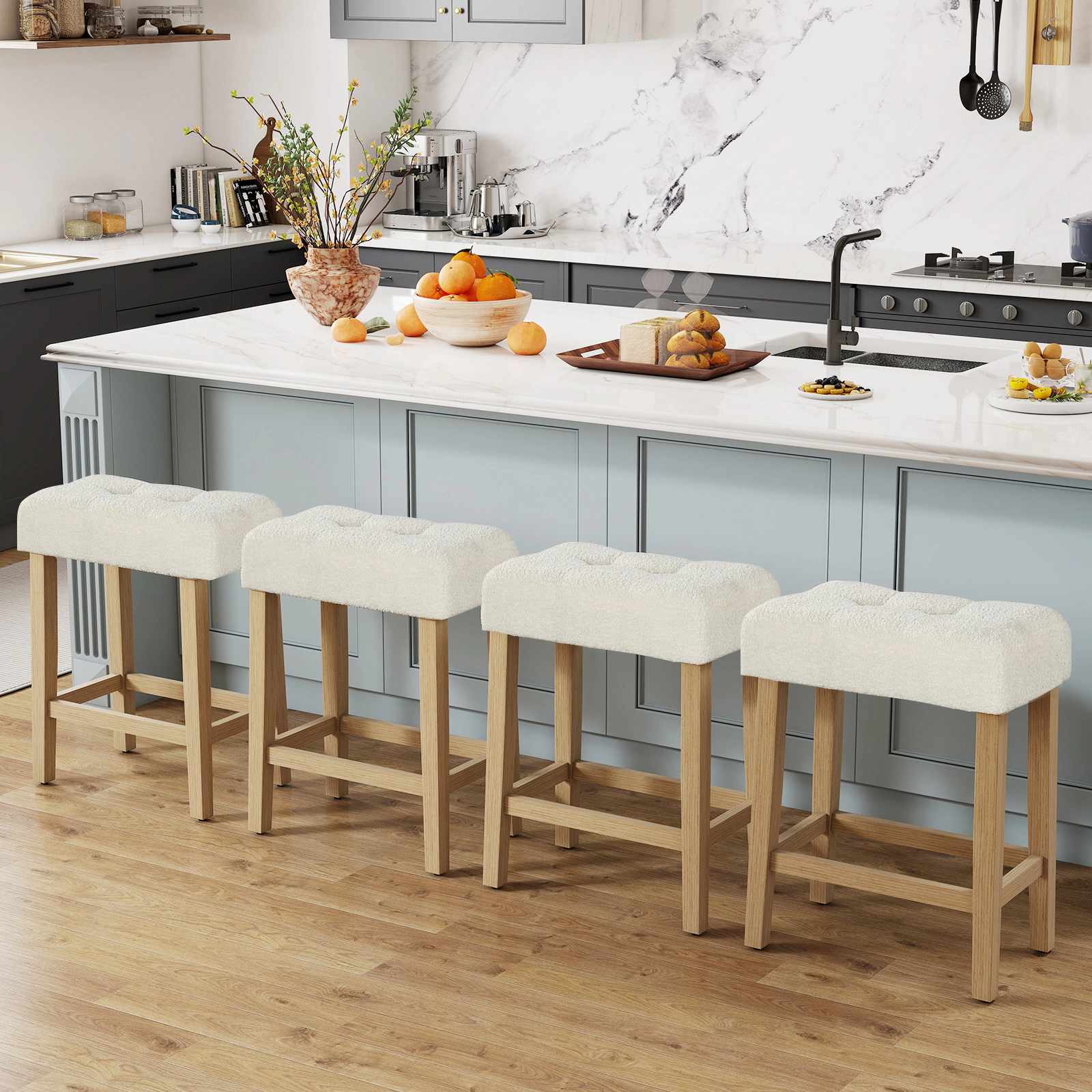 LJG Modern Counter Height Bar Stools Set of 2 with Rubber Wood Legs