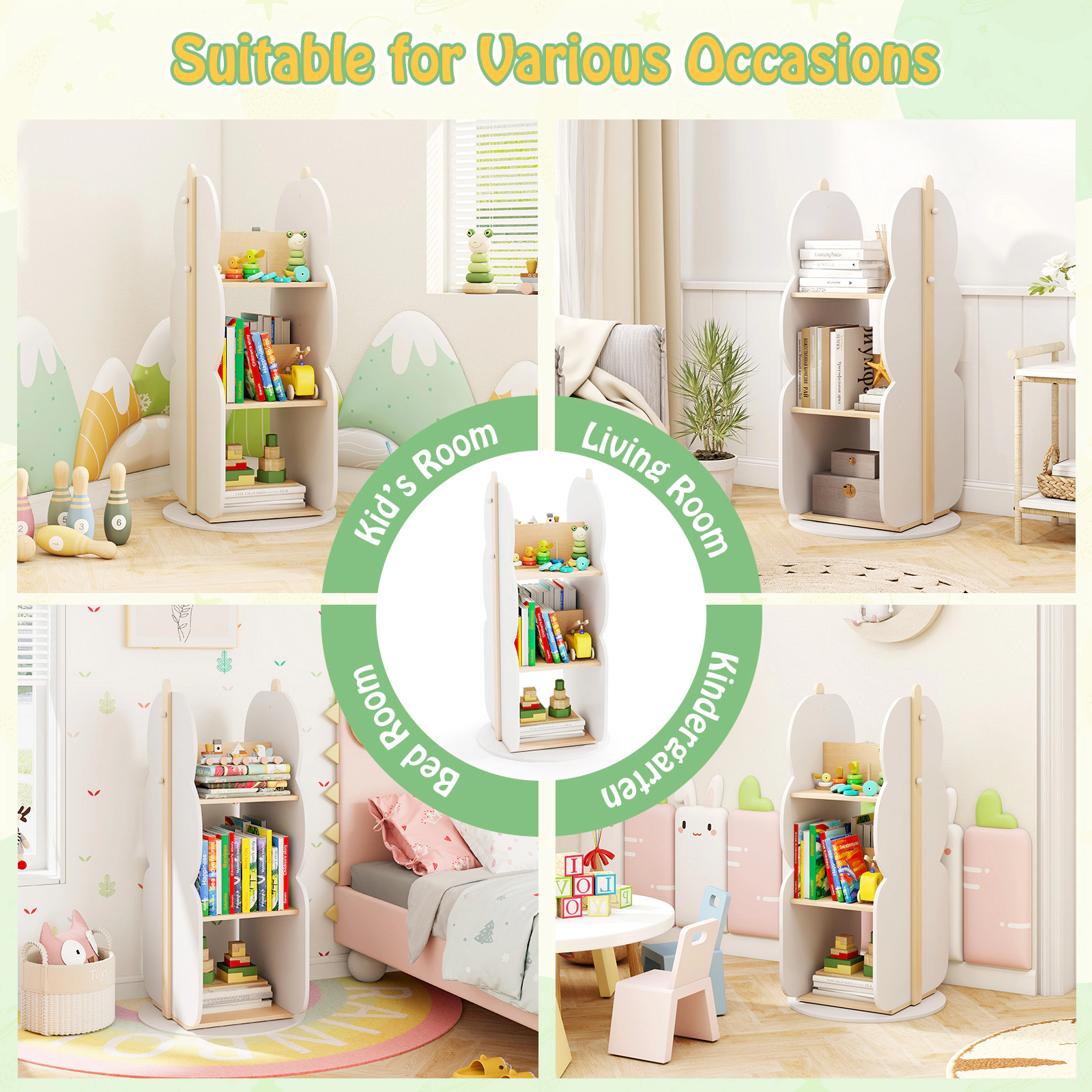 SUGIFT Kids 360-Degree Rotating 5 Open Shelves Engineered Board Toy Storage Bookshelf 12-in x 12-in x 35.5-in White