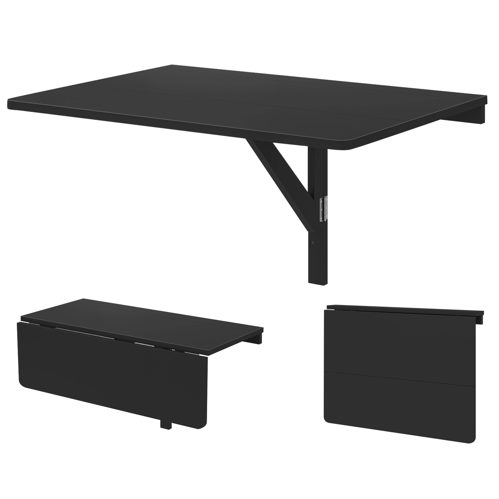 SUGIFT Wall Mounted Folding Table 31.5 x 23.5-in Drop-Leaf 66-lb Capacity Space-Saving Design Black