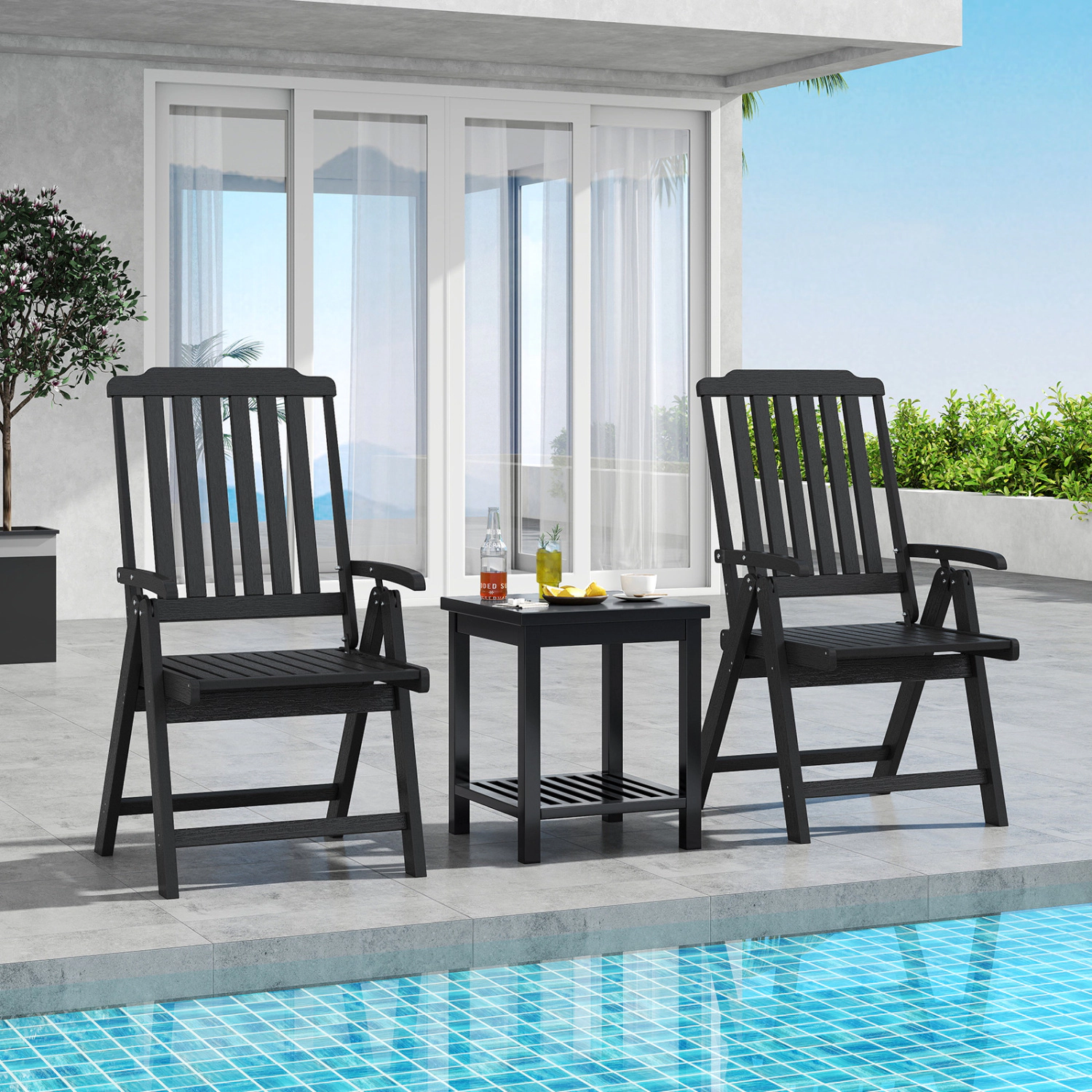 LJG Foldable Patio Chair All-Weather HDPE Outdoor Dining with Armrest